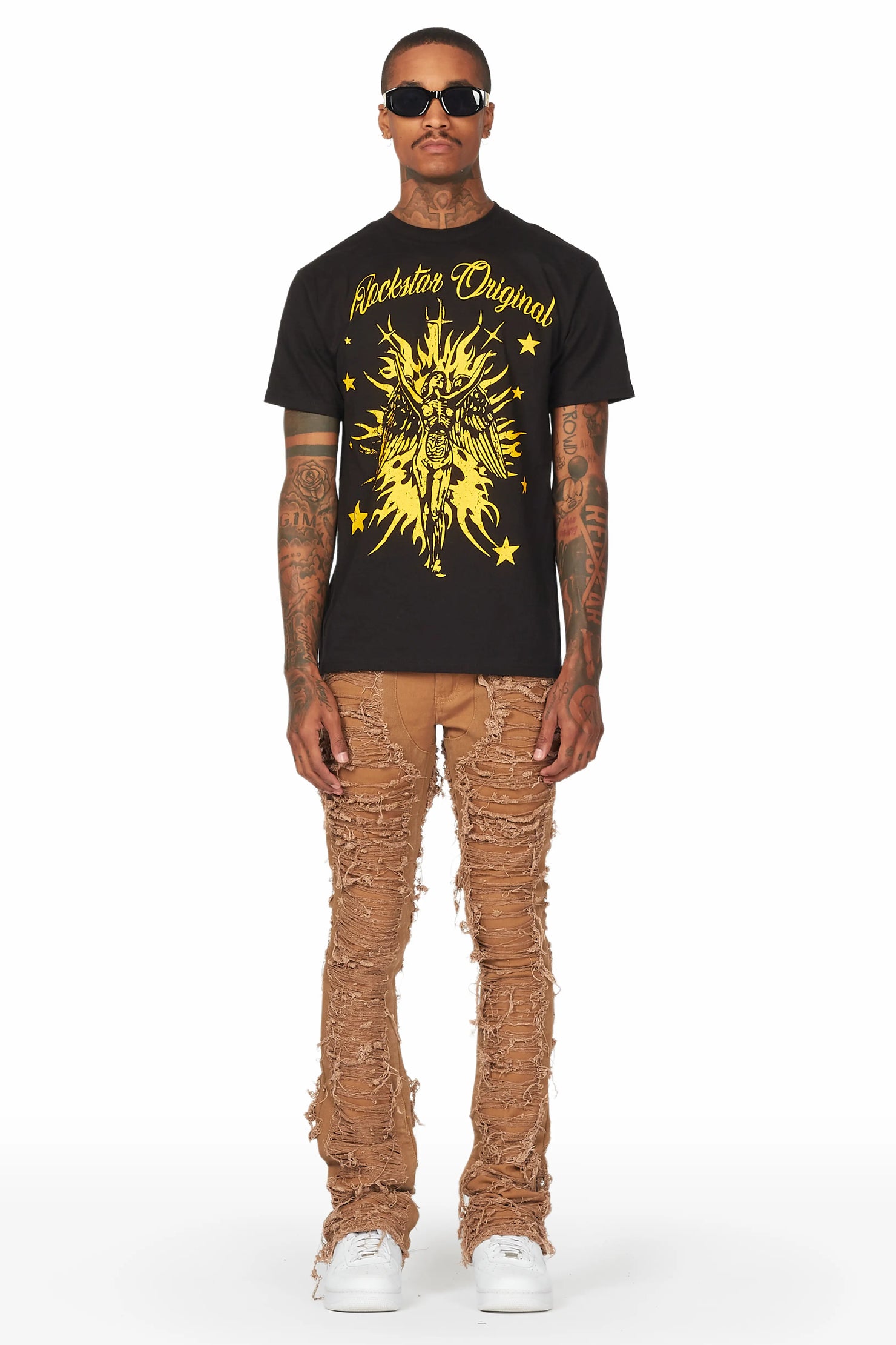 Conrad Beige Stacked Flare Jean