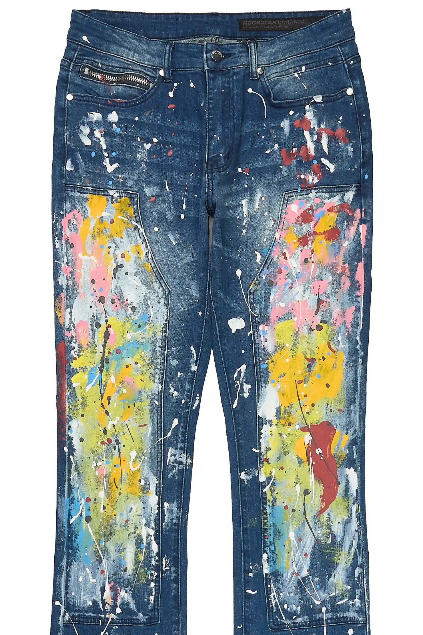 Periz Dark Blue Painter Stacked Flare Jean