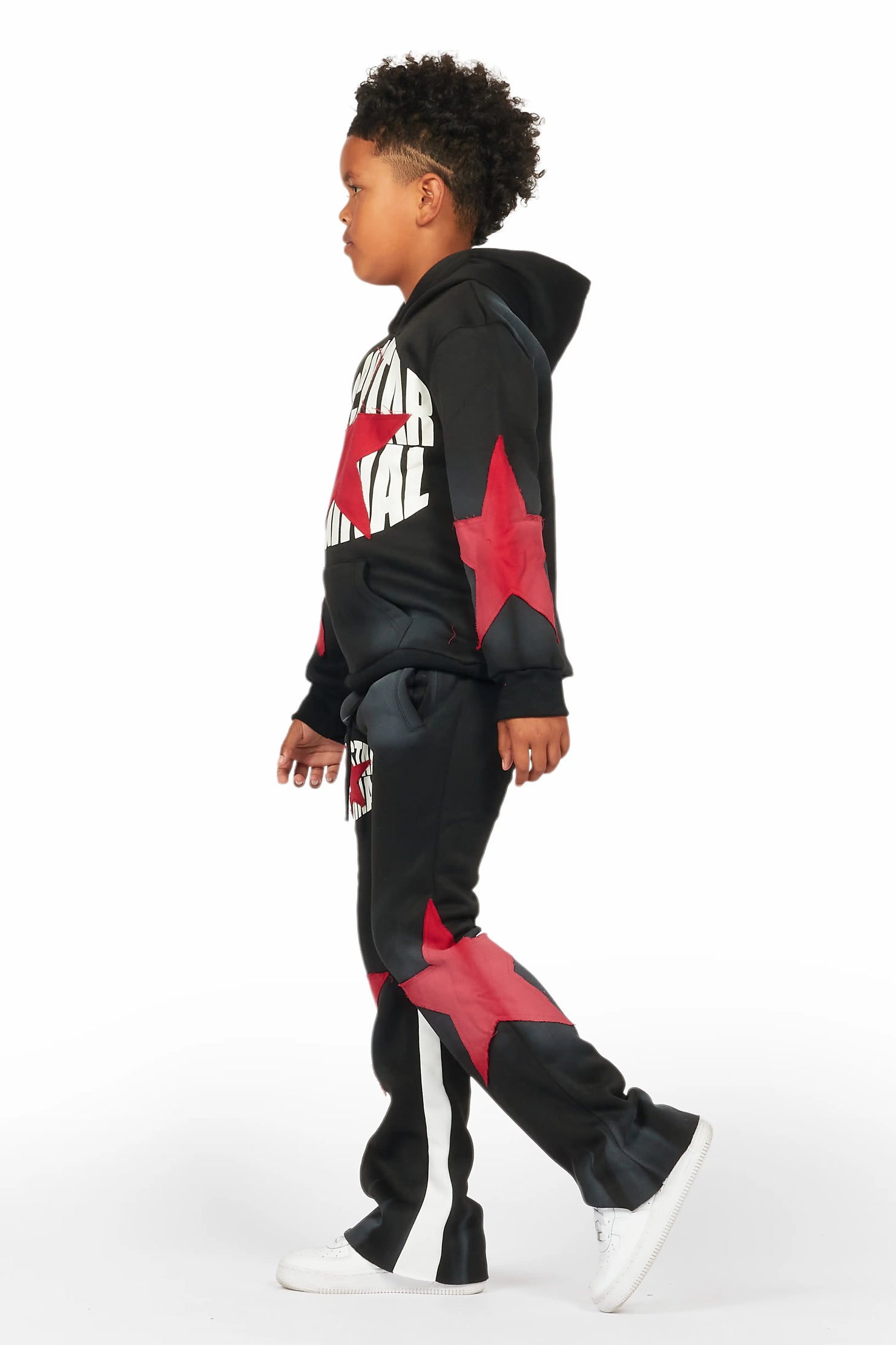 Boys Mallor Black/Red Stacked Hoodie Track Set