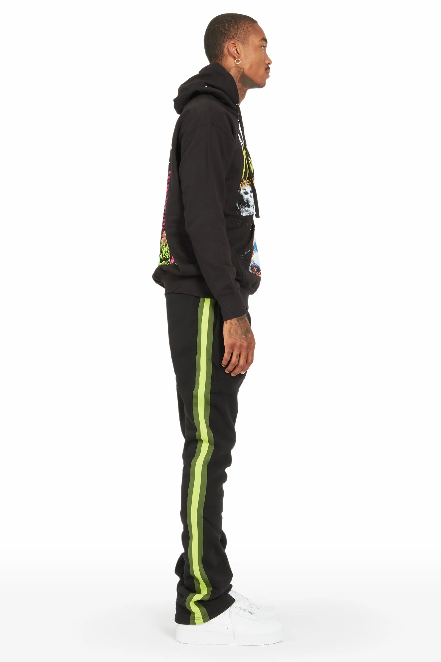 Ramone Black/Green Graphic Hoodie Track Pant Set