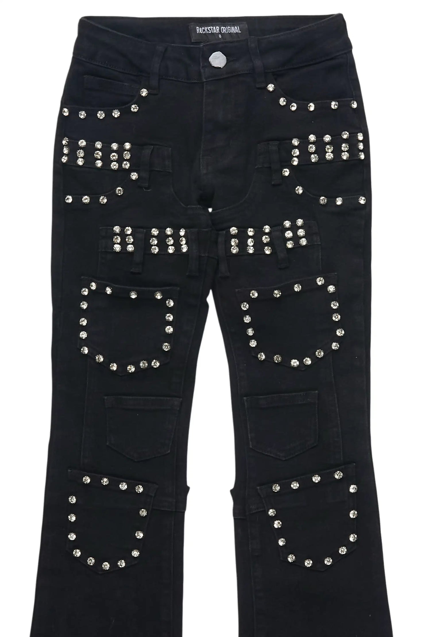 Girls Vicky Black Rhinestone Stacked Jean