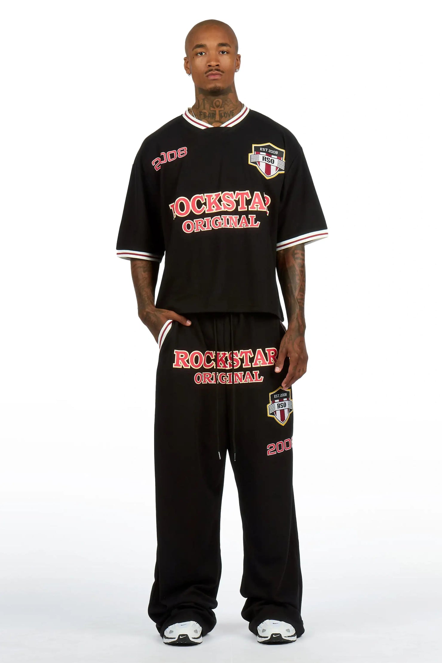Ezel Black Crop Boxy Tee/Barrel Fit Track Set