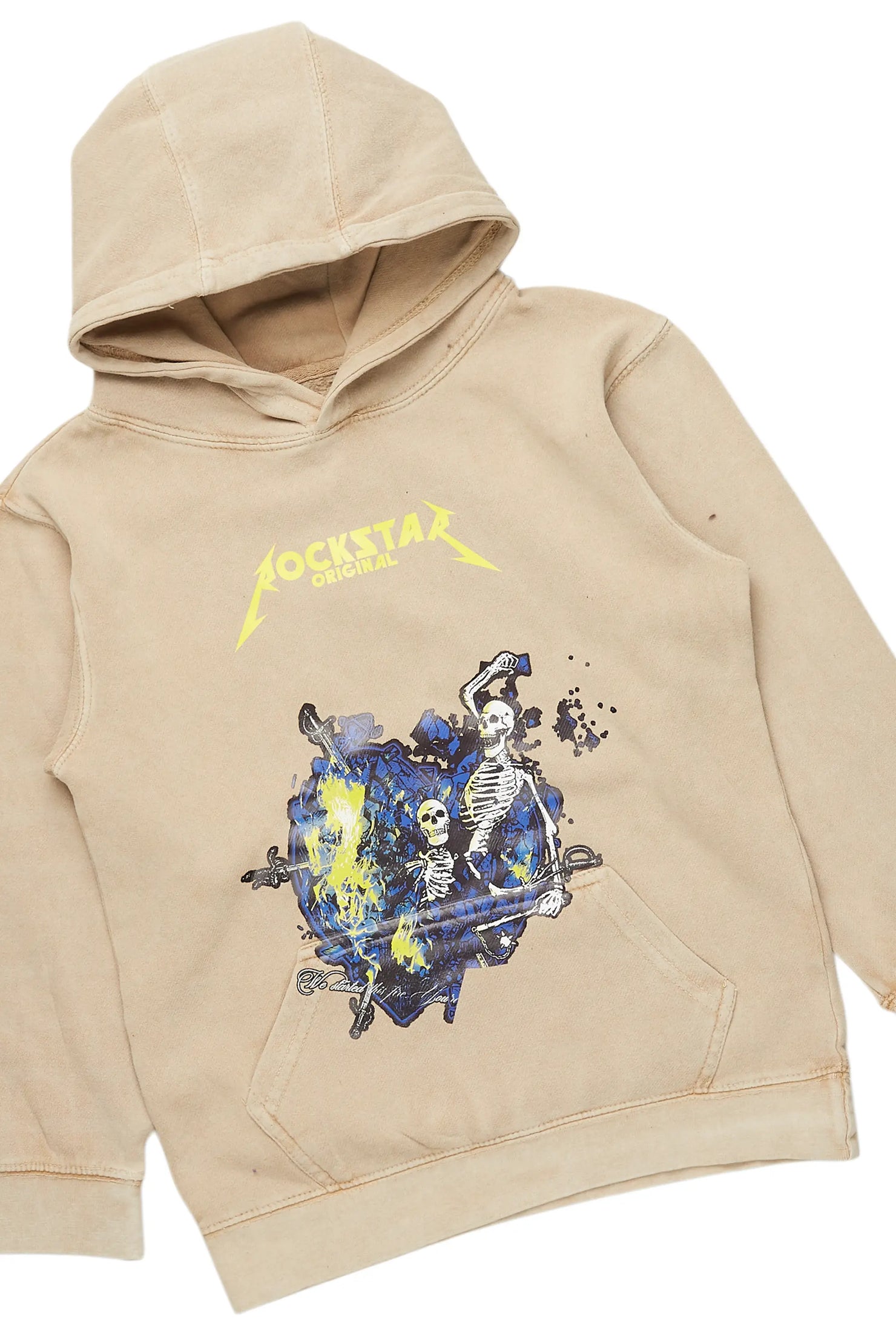 Boys Daker Vintage Beige Hoodie/Stacked Flare Jean Set