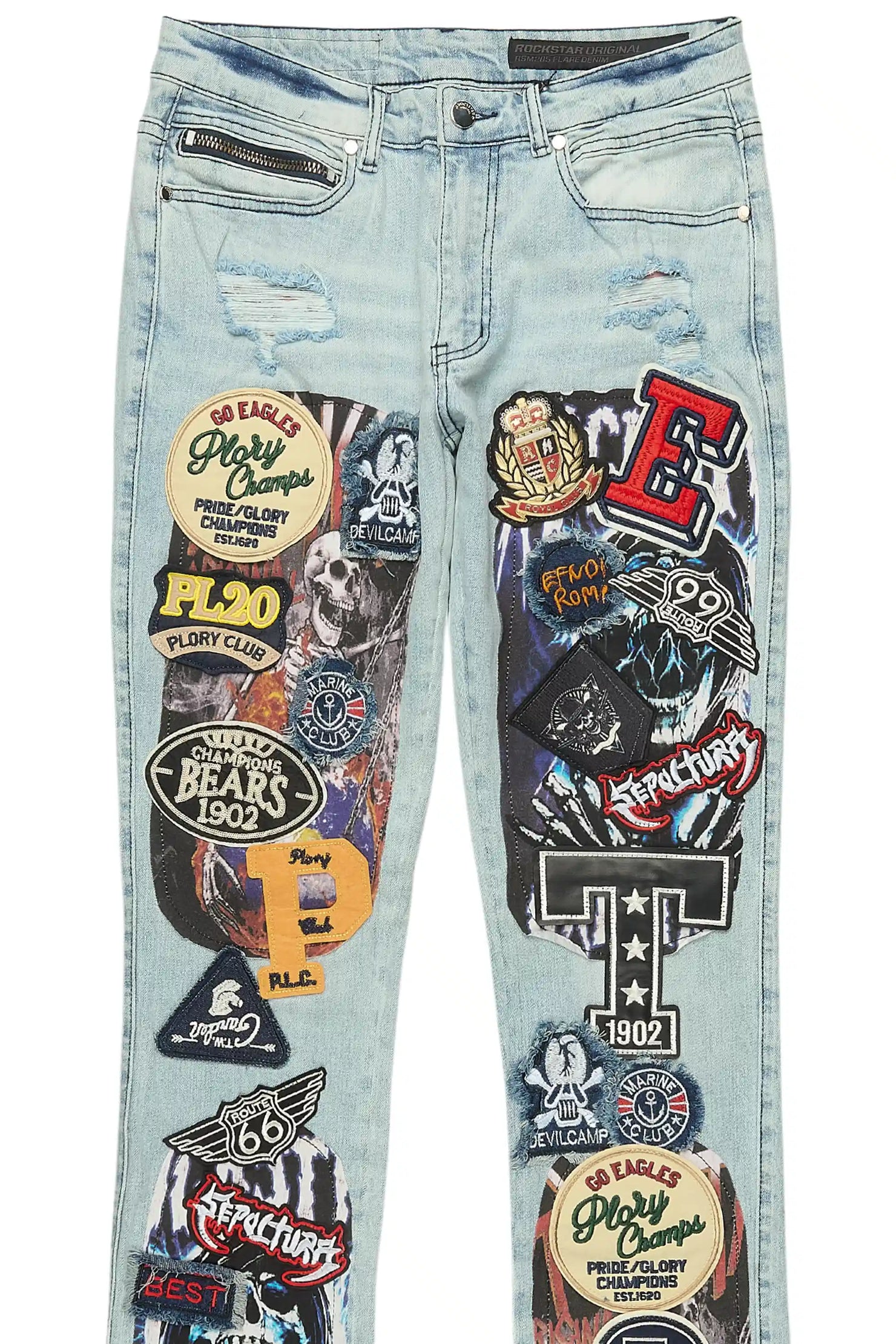 Espan Light Blue Stacked Flare Jean