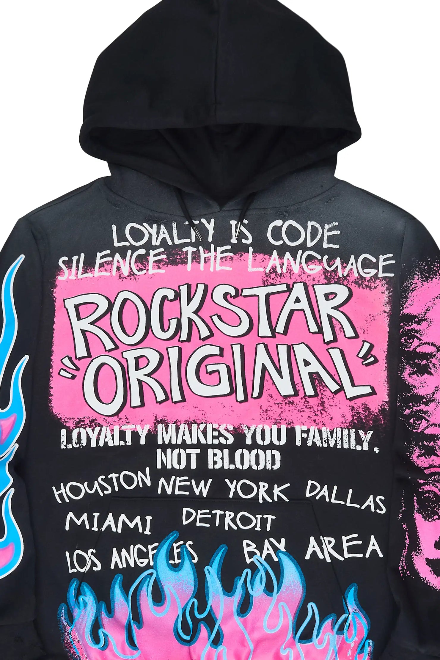 Beno Black/Pink Distressed Graphic Hoodie