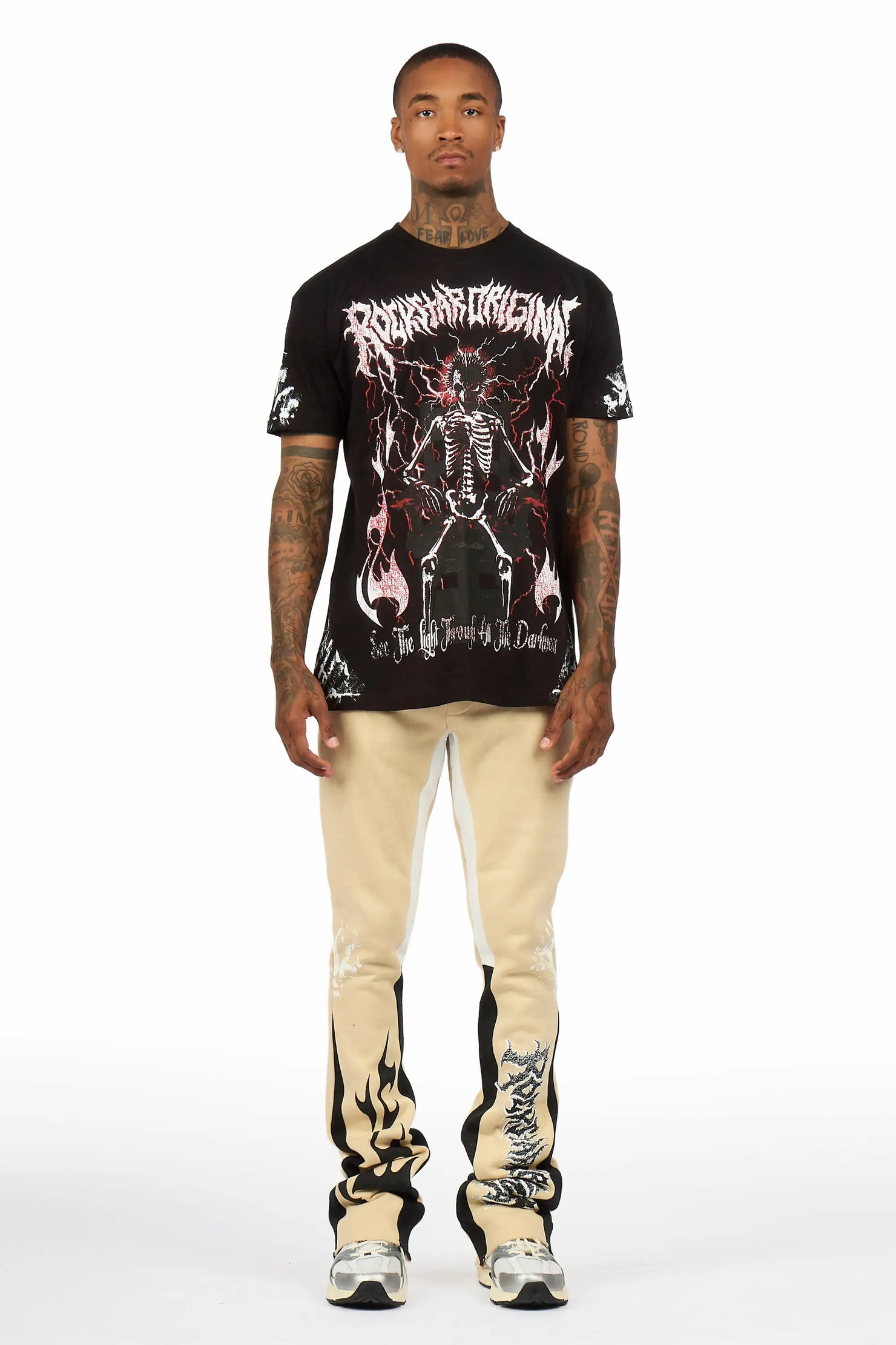 Deathrow 2.0 Black/Beige T-Shirt/Stacked Flare Pant Set