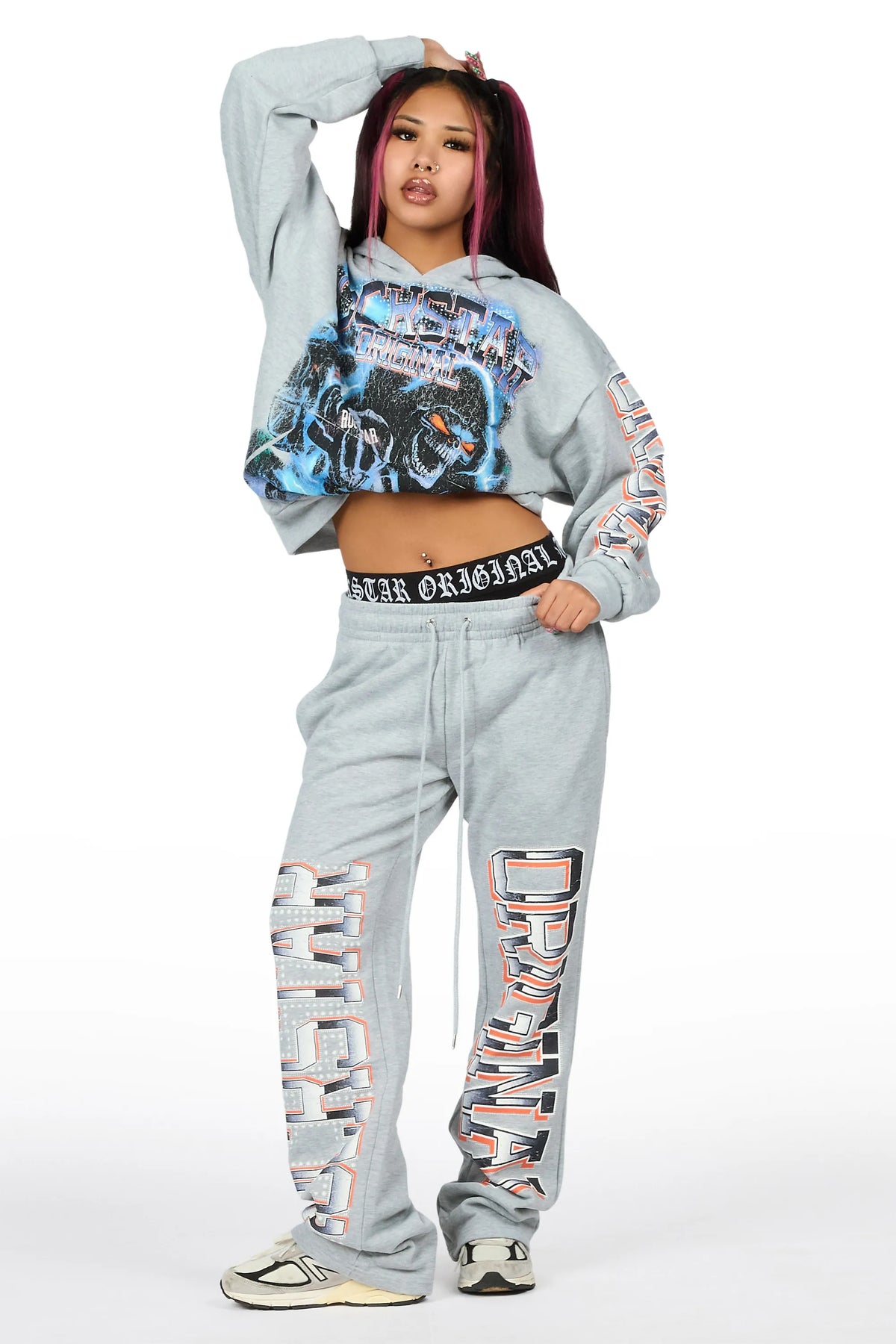 Xanthea Heather Grey Graphic Baggy Fit Track Set