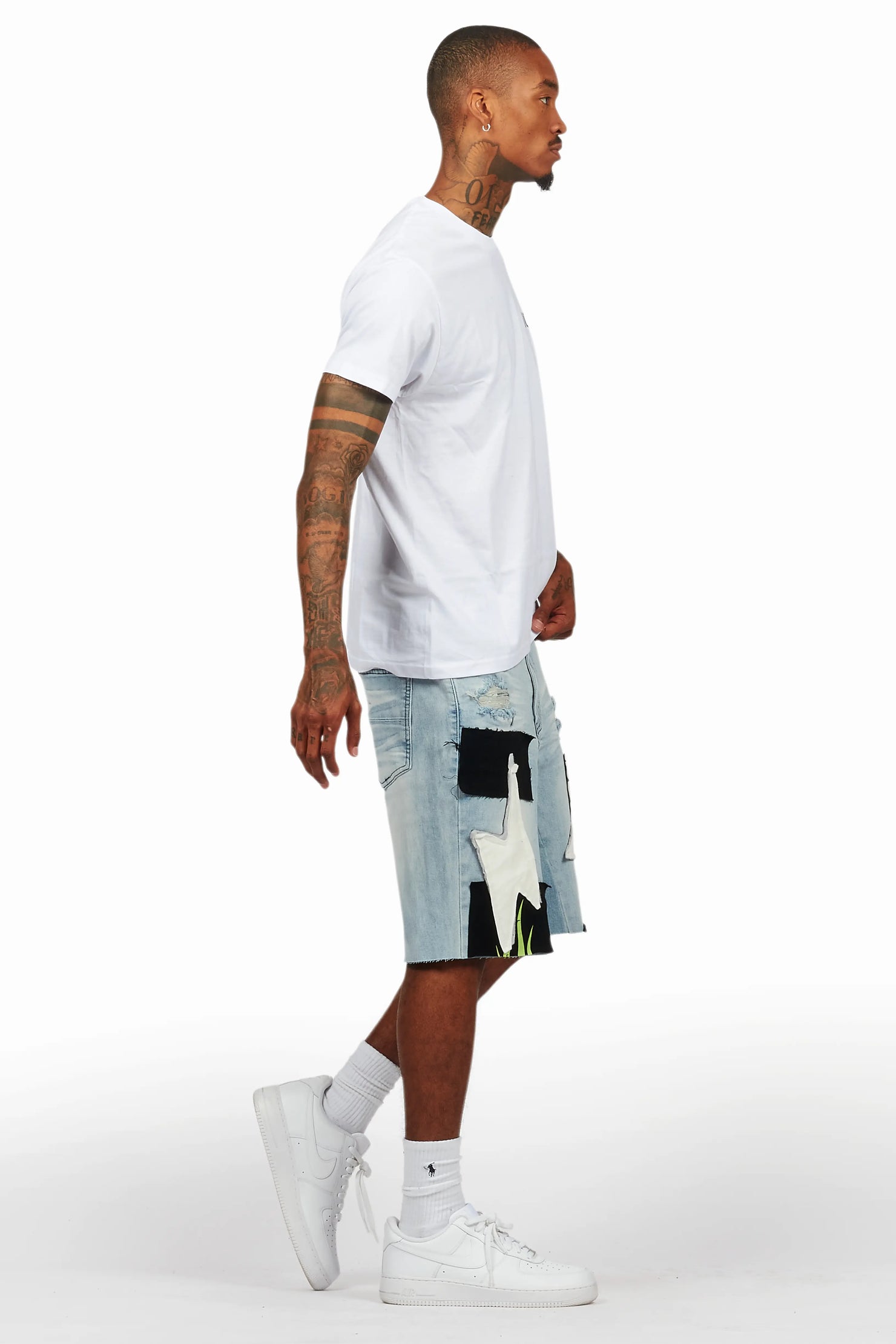 Butch White/Black T-Shirt/Denim Short Set