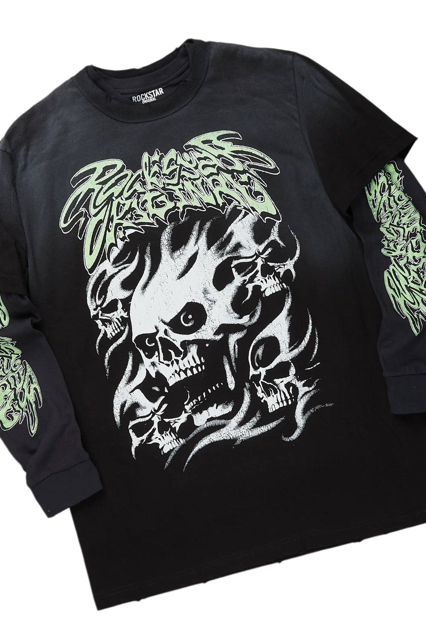 Schtupp Black Double Layer T-Shirt/Stacked Flare Jean Bundle