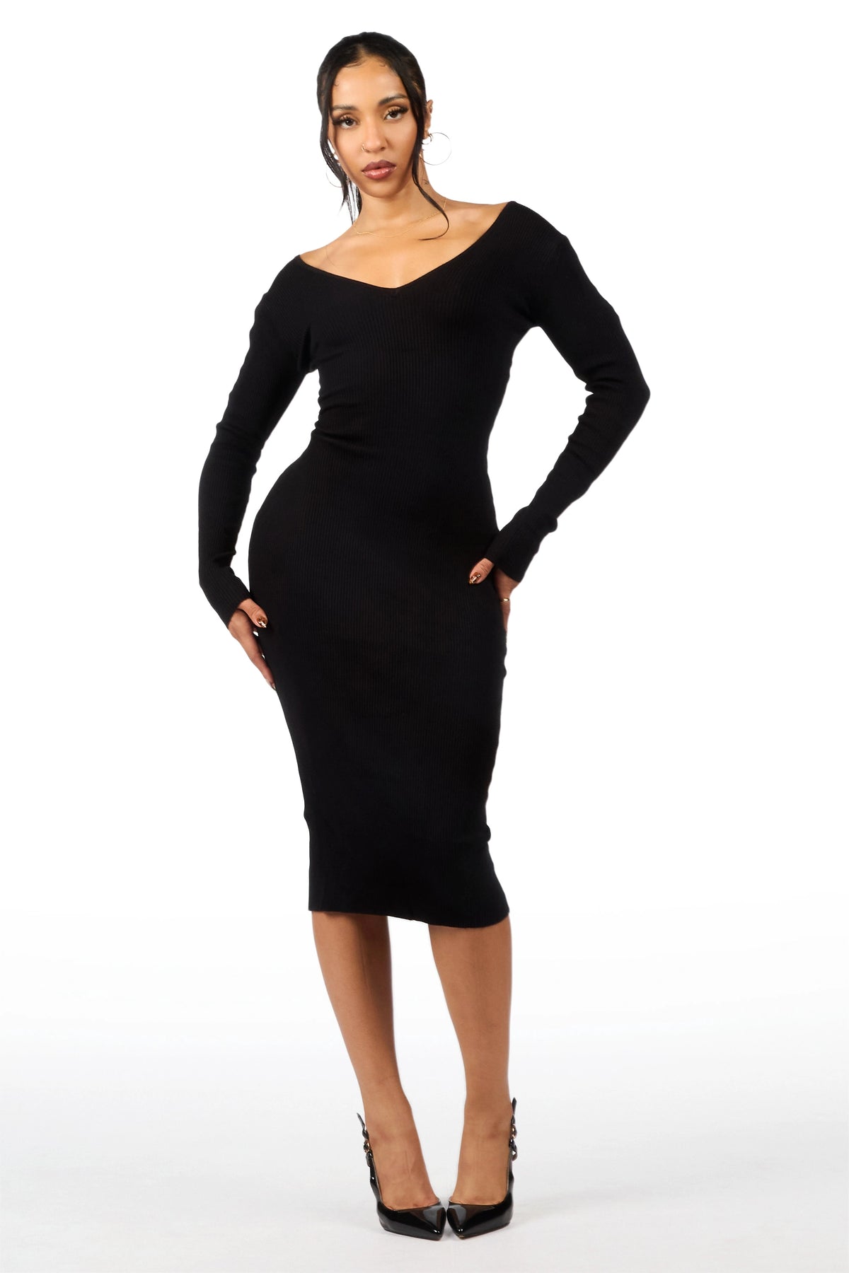 Sweater-ed Black Bodycon Midi Dress
