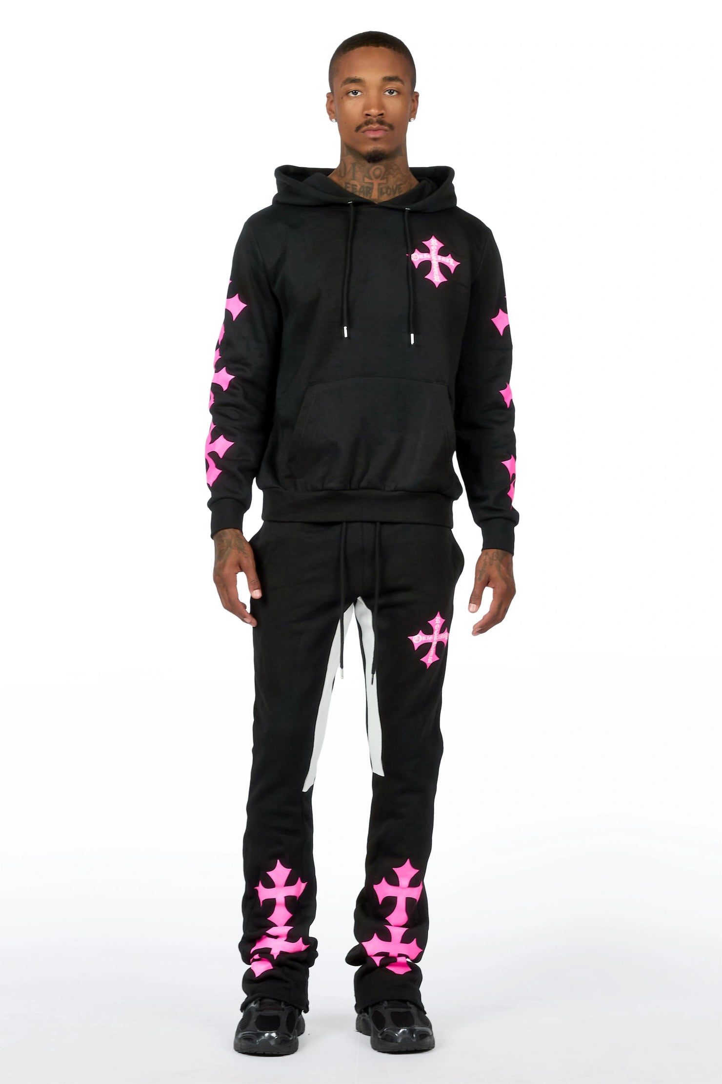 Slaydr Black/Pink Hoodie/Stacked Flare Track Set