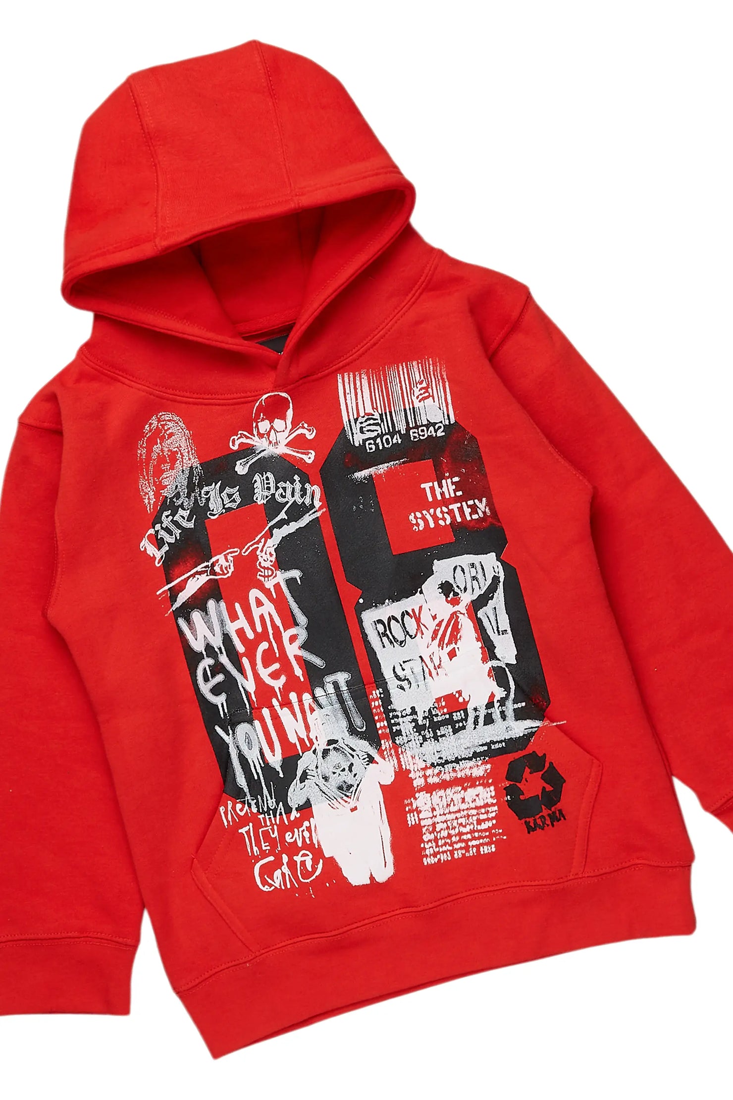 Boys Beau Red/Grey Hoodie/Stacked Flare Jean Set