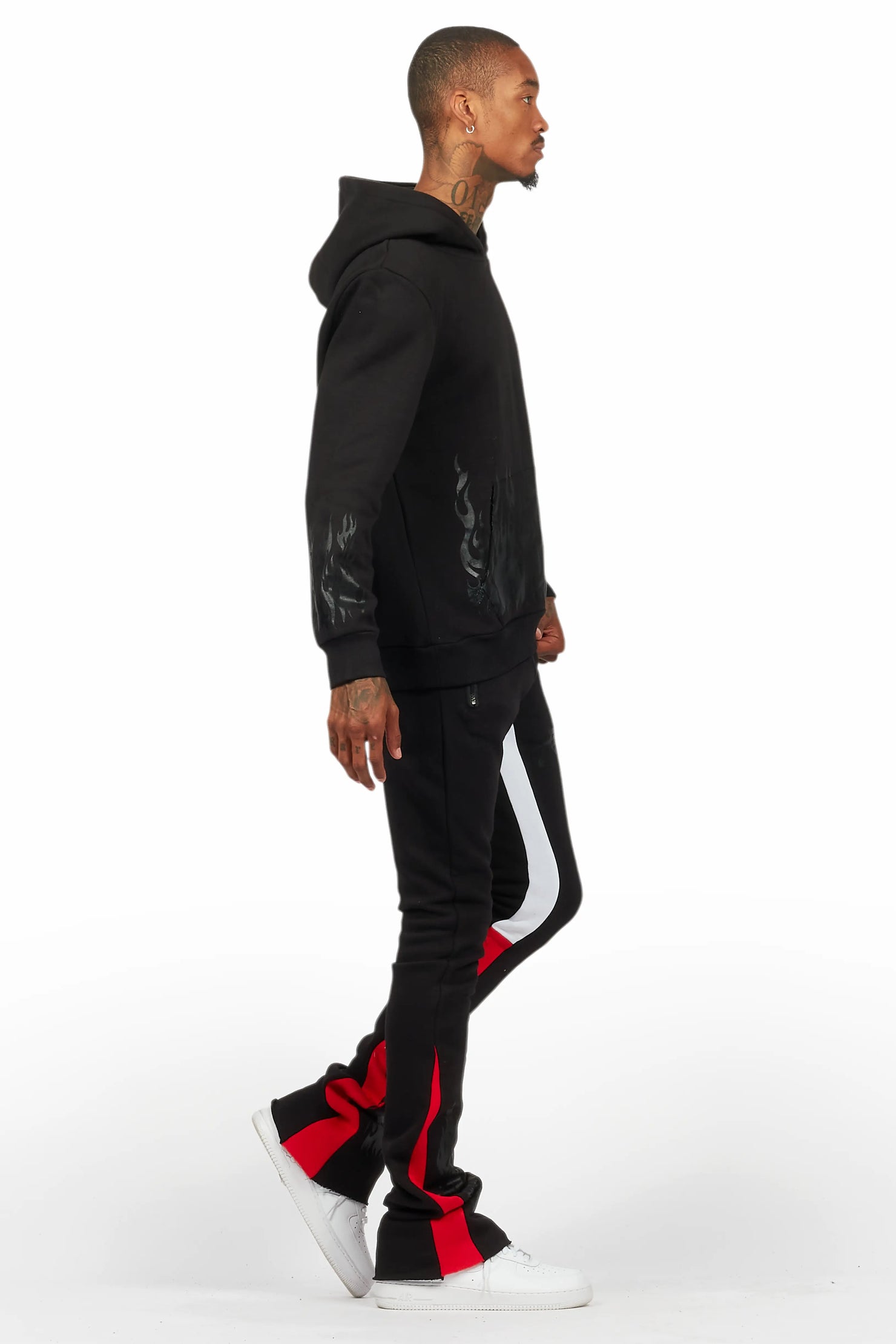 Bubble Black/Black Stacked Flare Hoodie Track Set