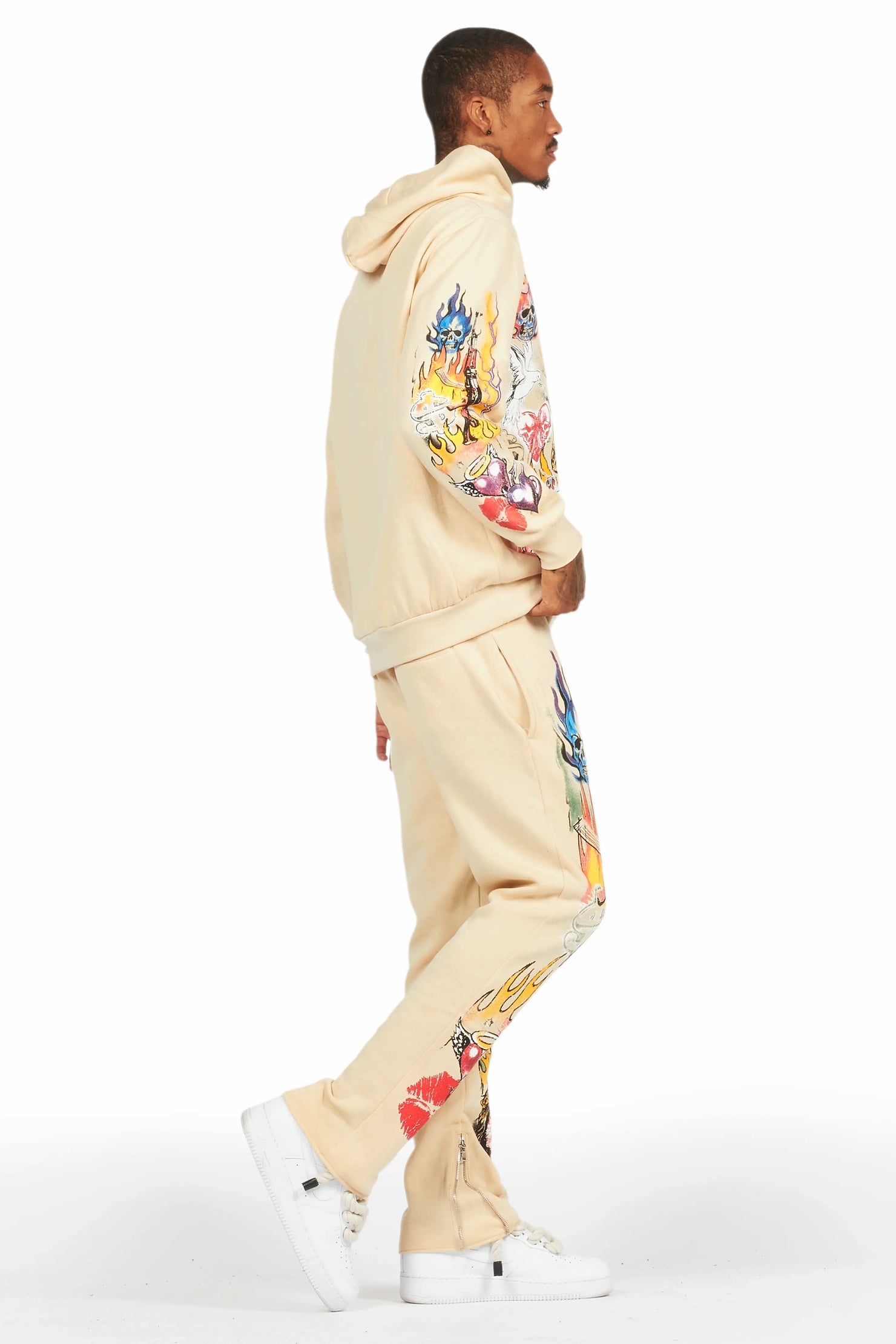 Germain Beige Slim Fit Hoodie Track Set