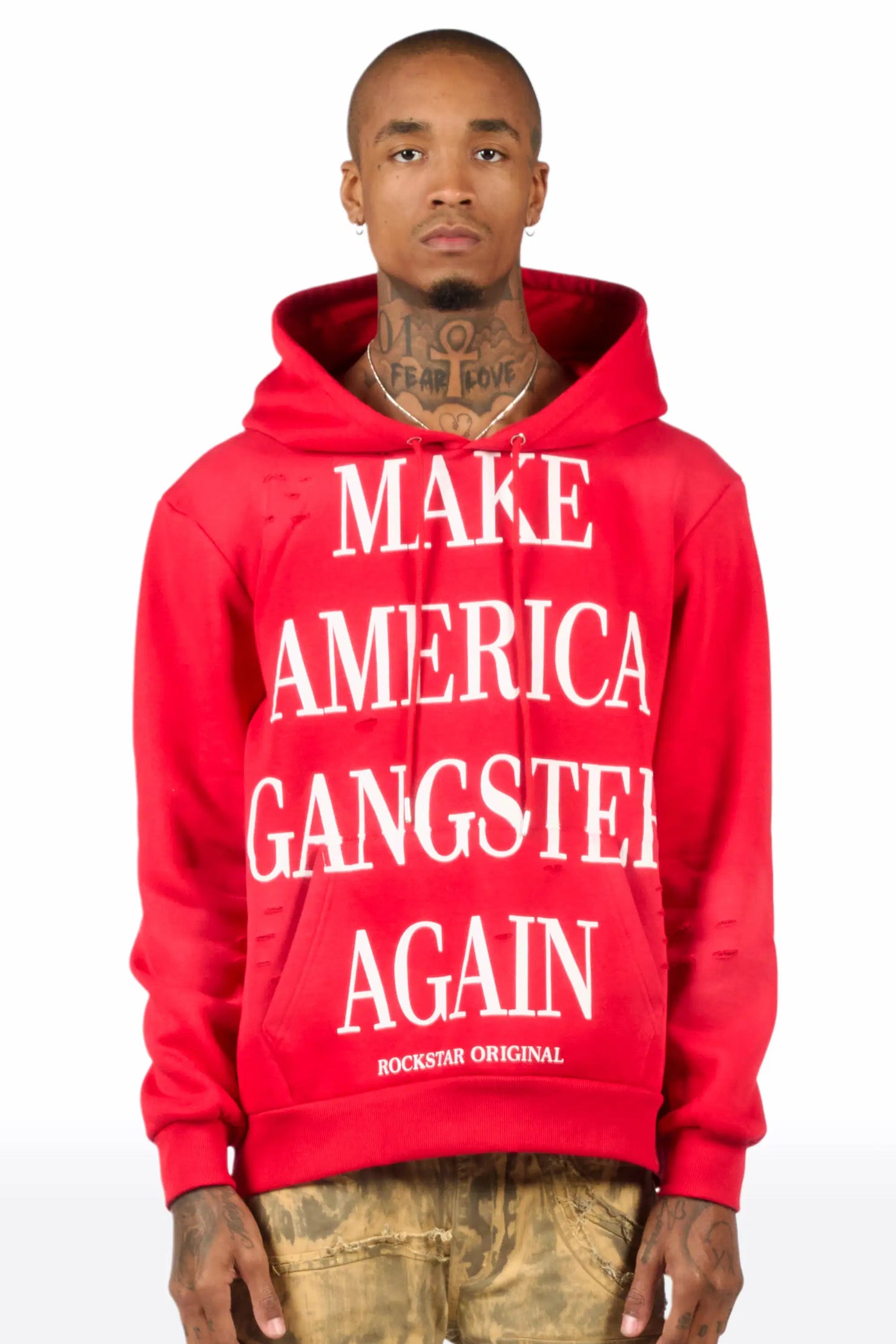 Drako Red Graphic Distressed Relaxed Hoodie