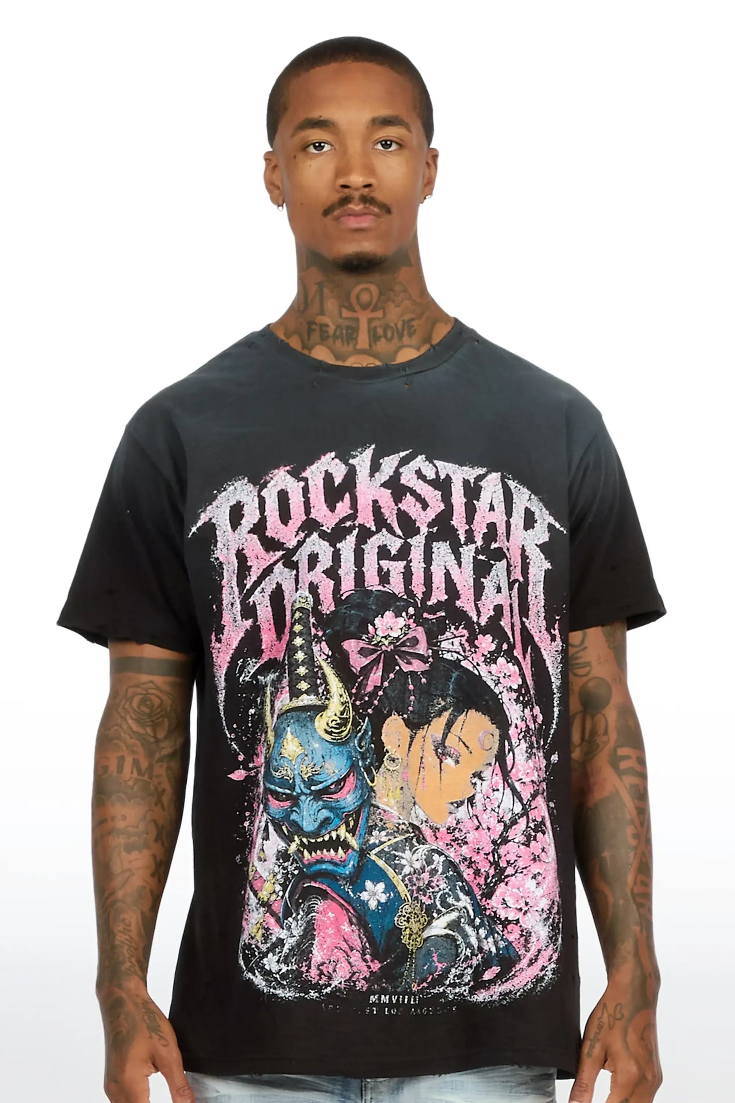 Kavero Black Oversized Graphic T-Shirt