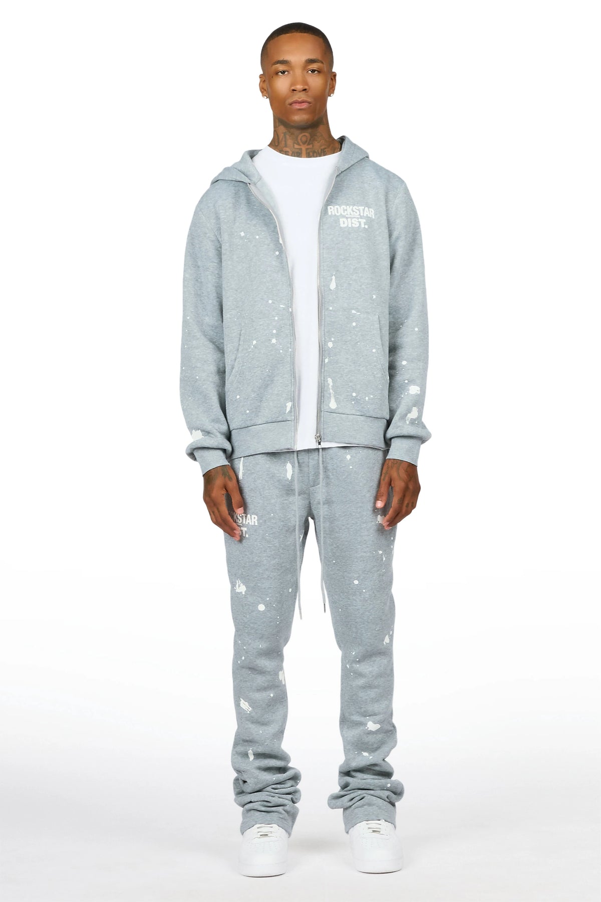 Zip Up Heathery Grey Raffer Hoodie/Stacked Track Set