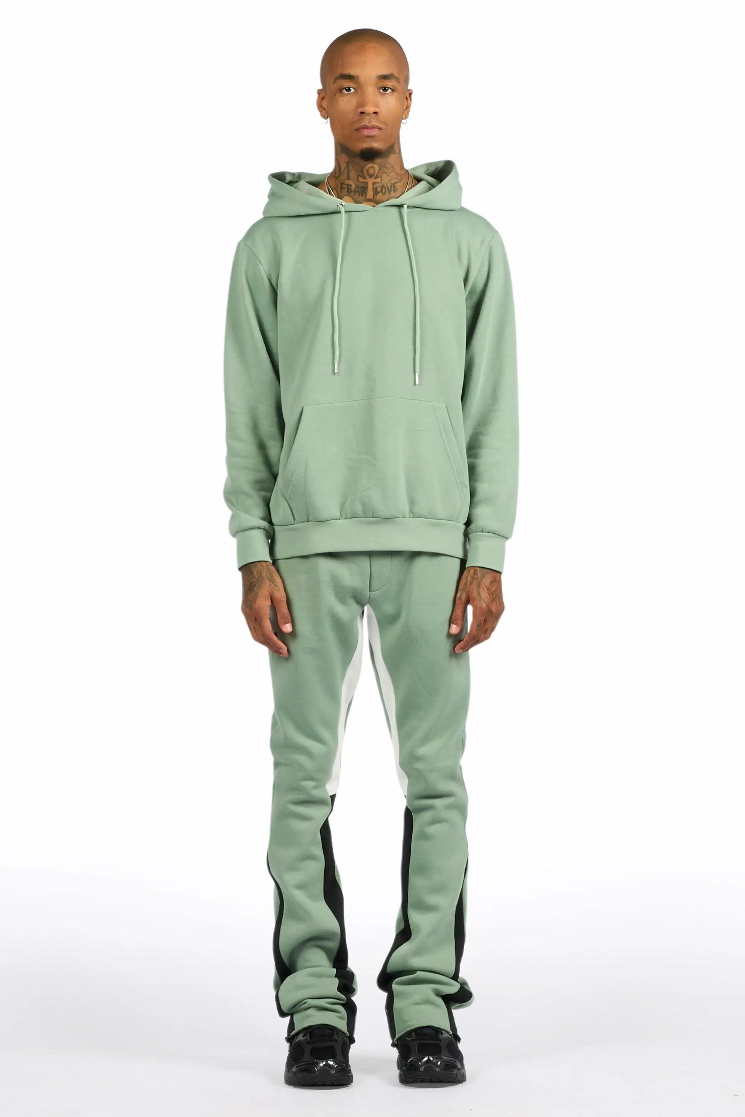 Basic Sage/Black Hoodie/Stacked Flare Track Set