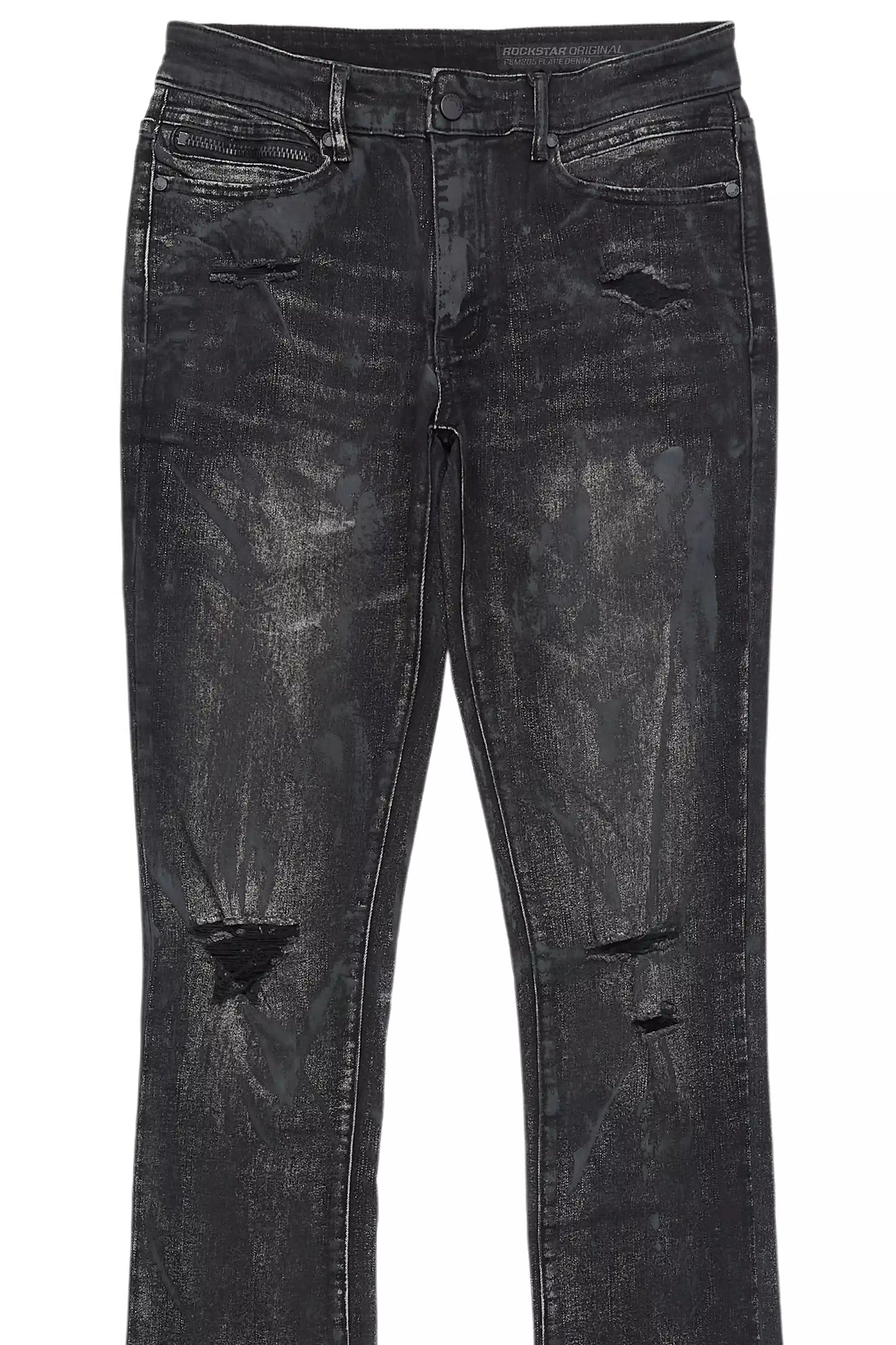 Inkspill Grey Oil Wash Stacked Flare Jean