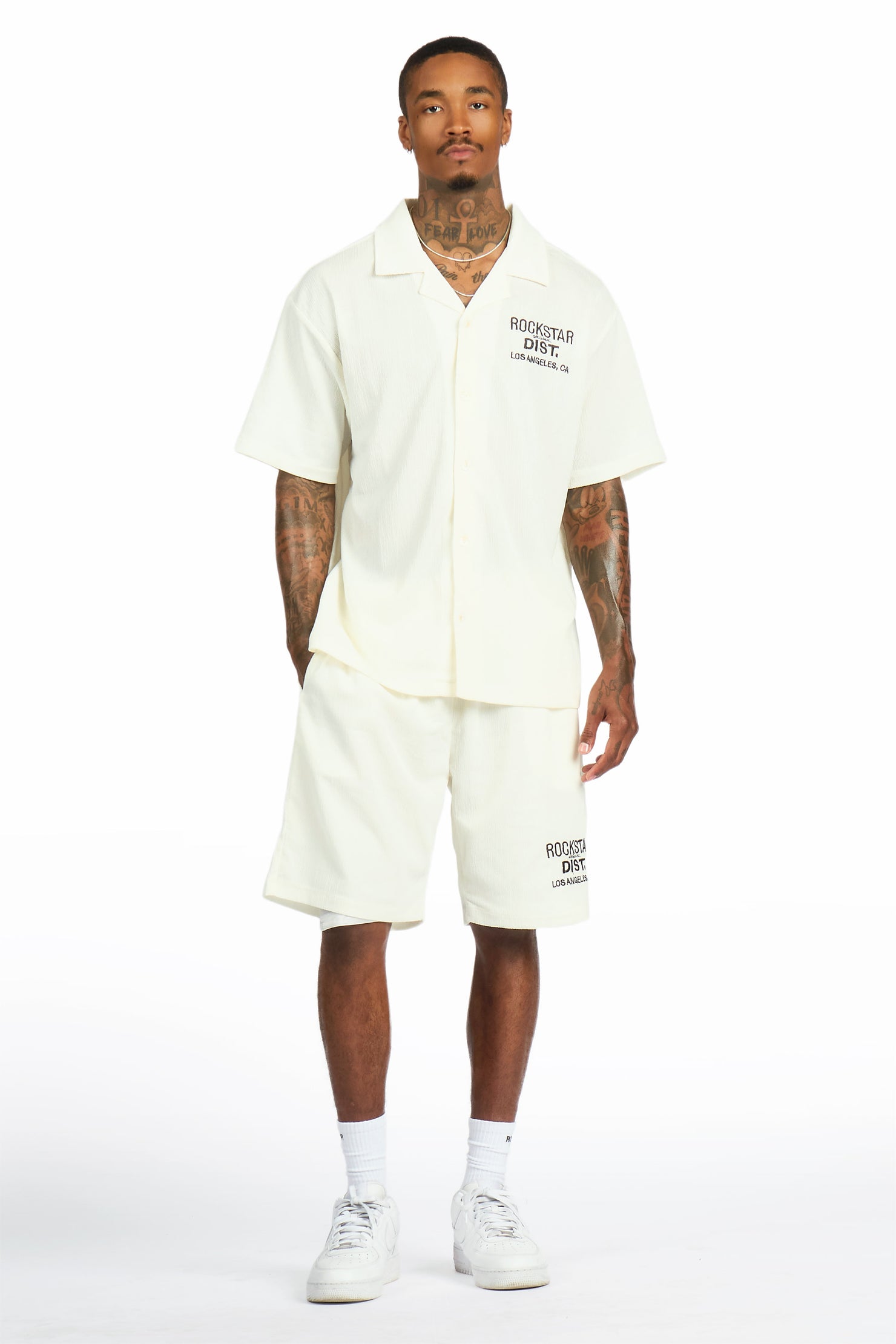 Kason Cream Button Down Shirt/Short Set