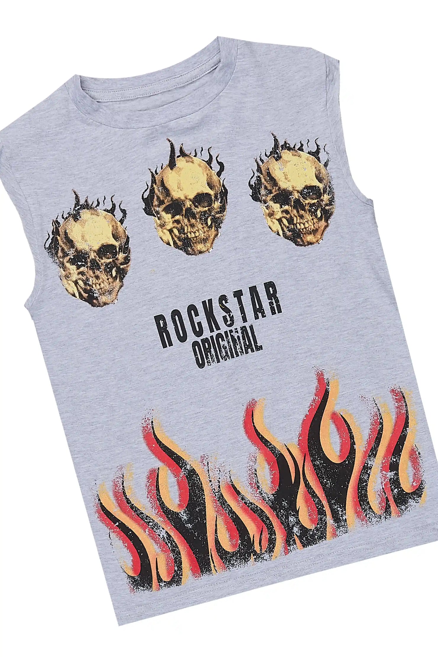 Boys Maezar Grey/Multi Cut Off Stacked Jean Set