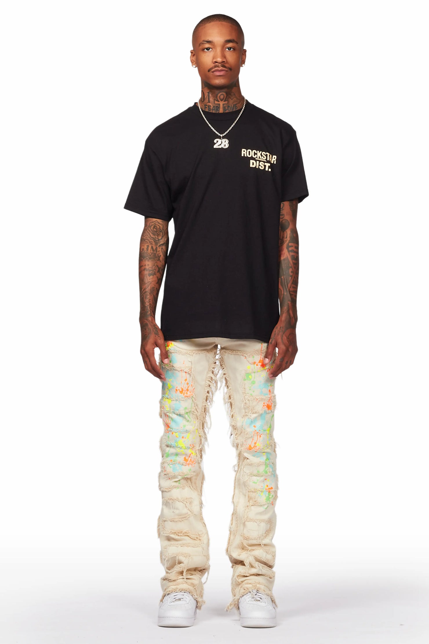 Tacito Beige Painter Stacked Flare Jean
