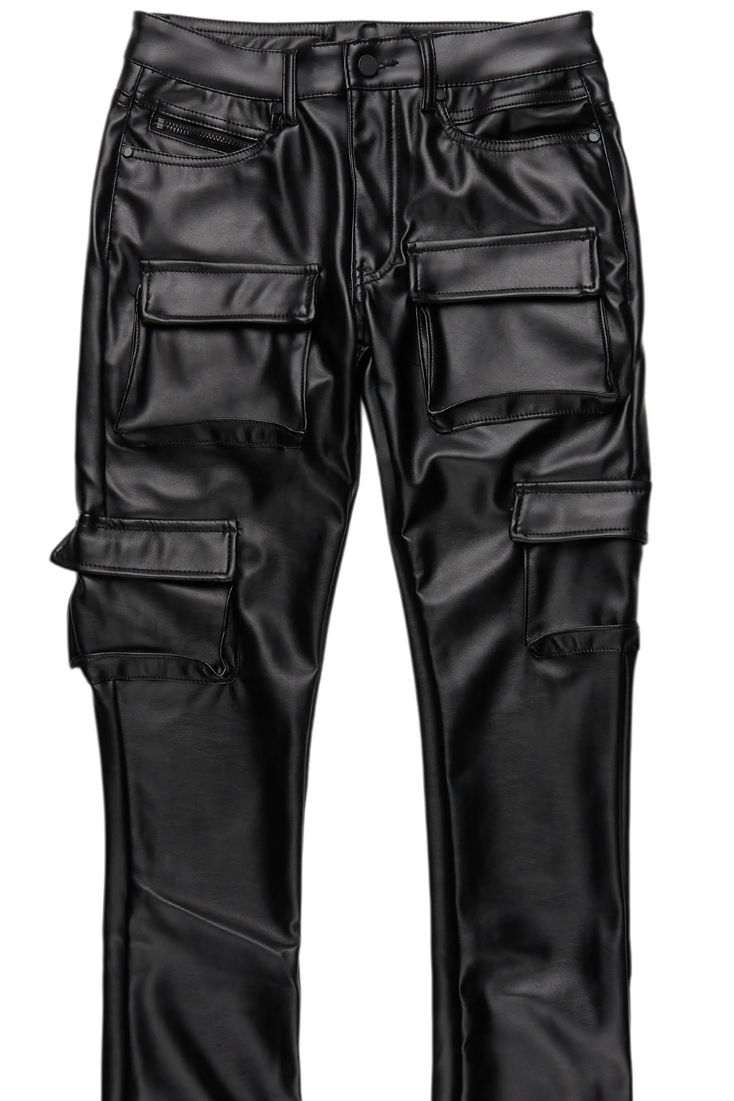Kap Black Stacked Flare Faux Leather Jean