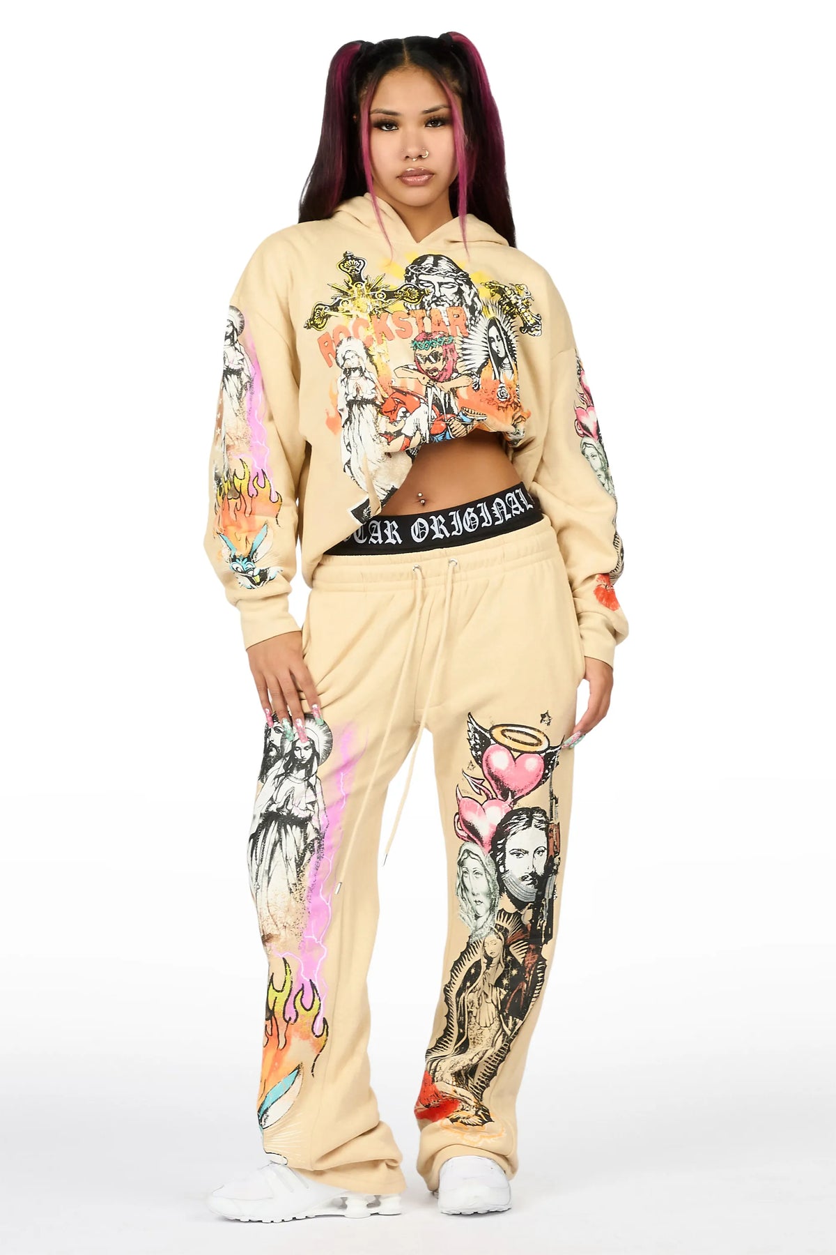 Obscura Beige Graphic Baggy Fit Track Set