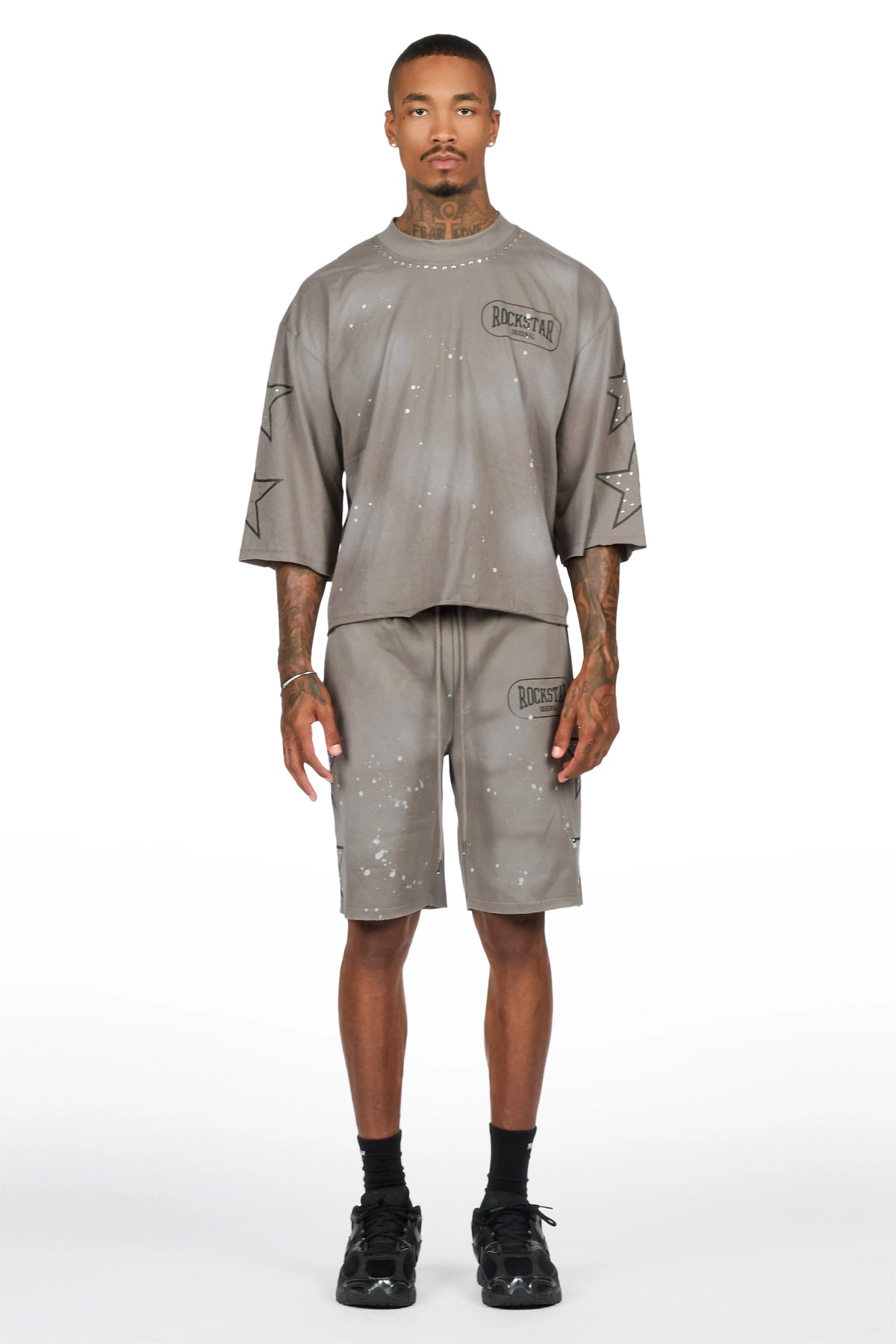 Zirka Grey Studded T-Shirt/Short Set
