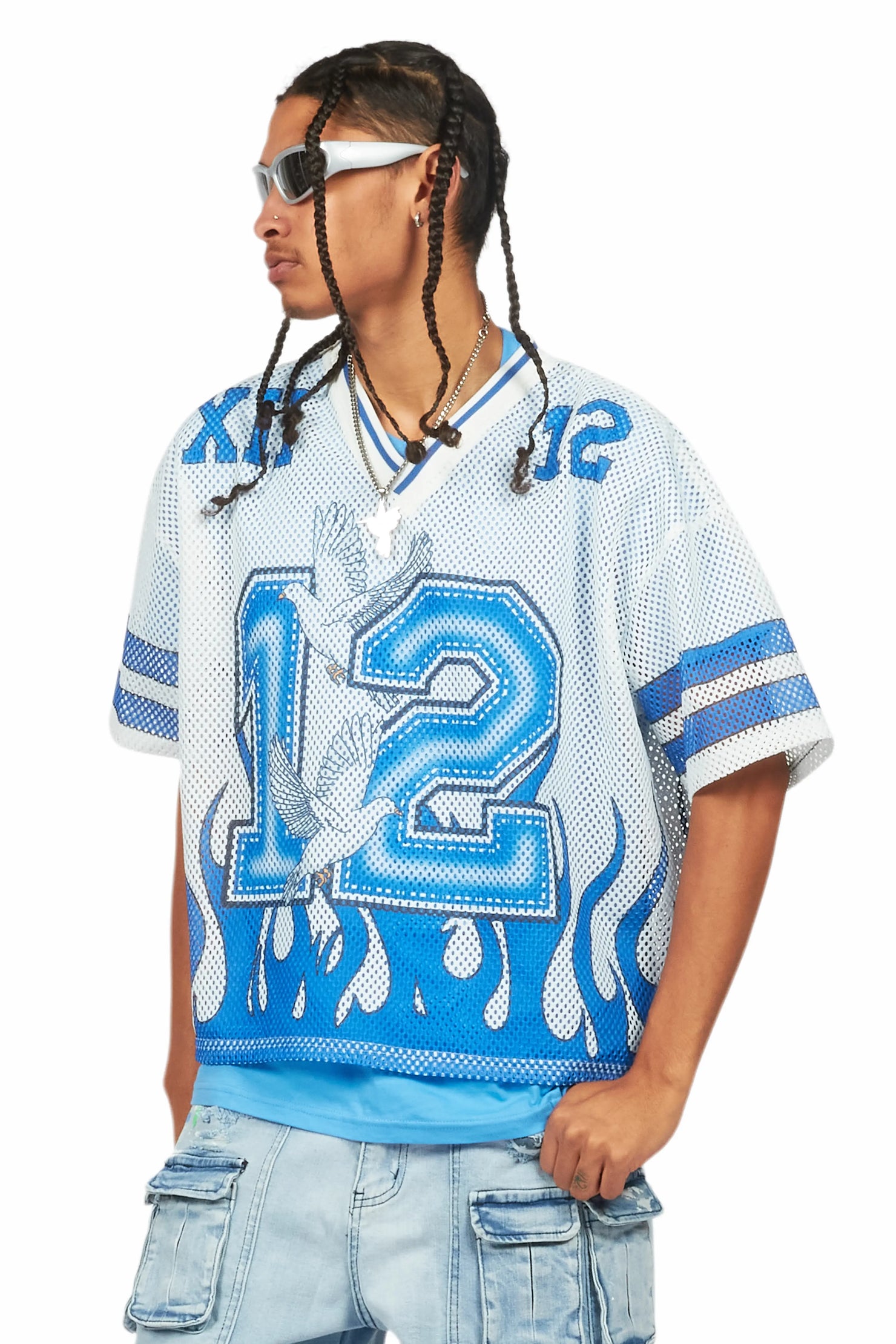 Lukas Royal Blue Oversize Graphic Mesh Jersey