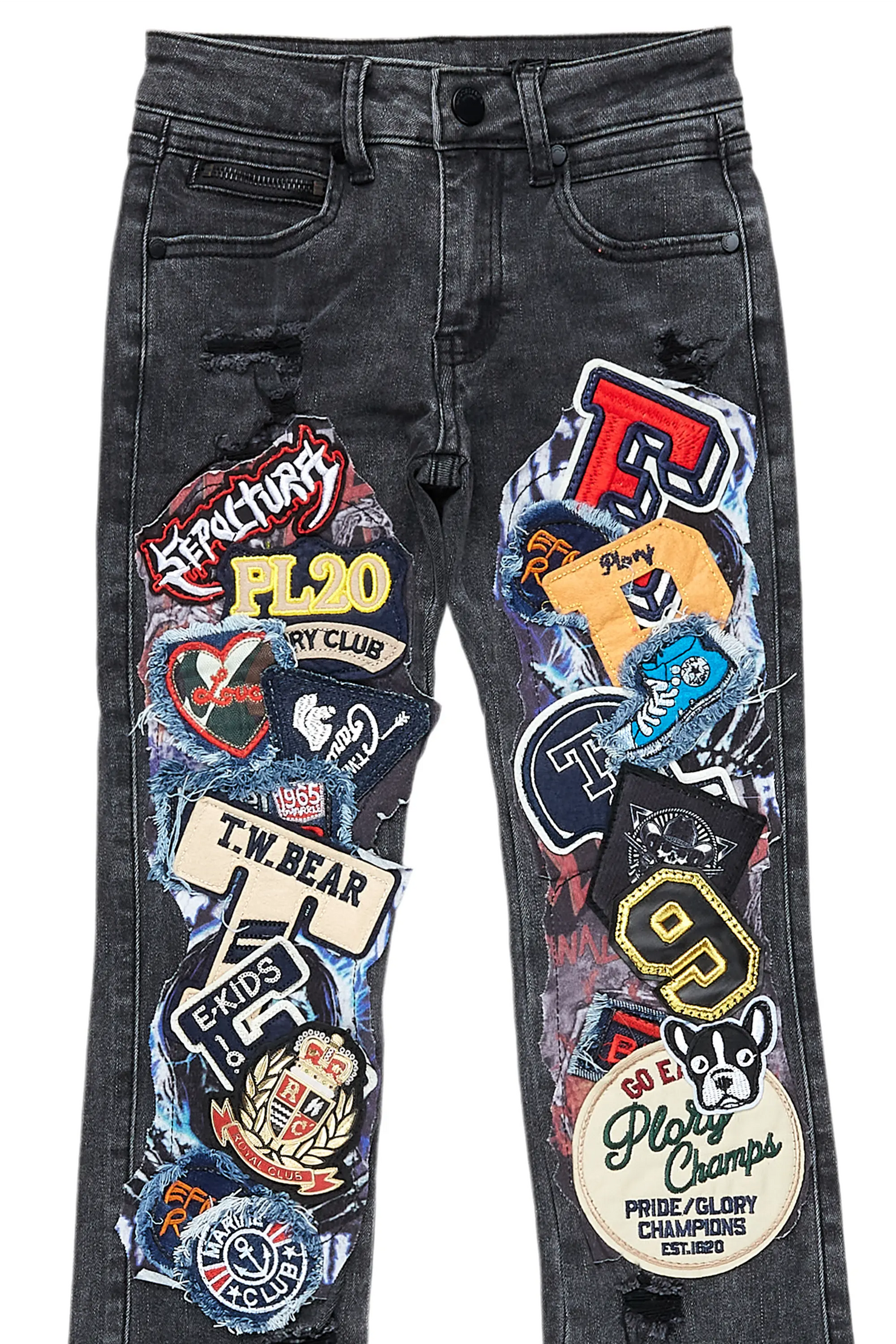 Boys Espen Black Stacked Flare Jean