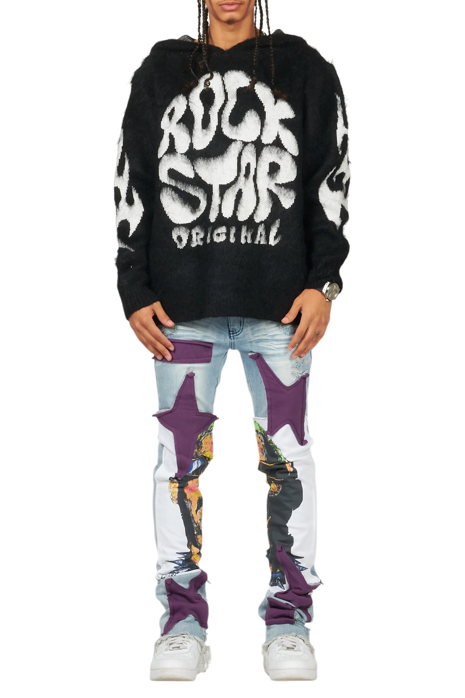 Savage Blue Patchwork Stacked Flare Jean