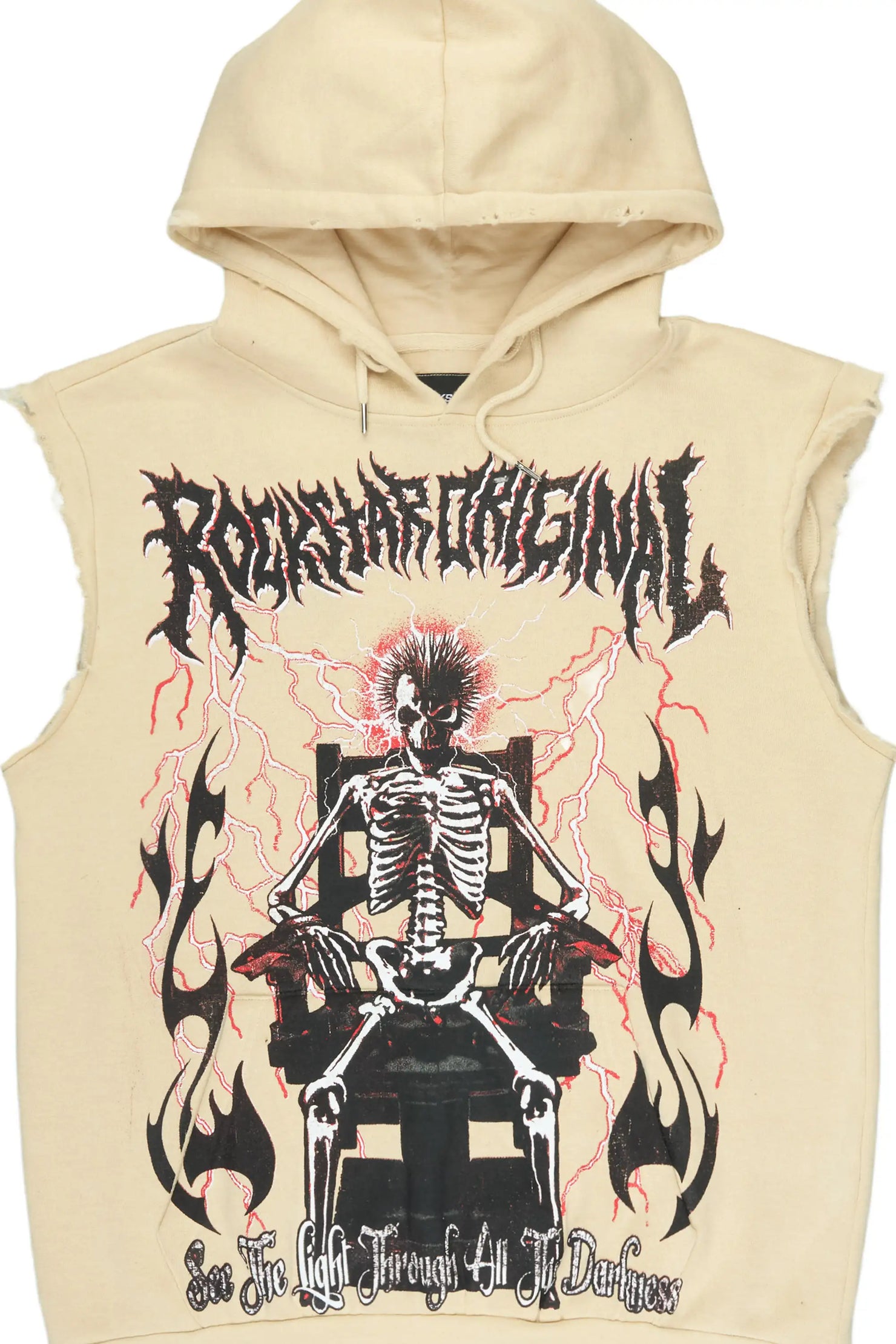 Deathrow 2.0 Beige Cut Sleeve Hoodie