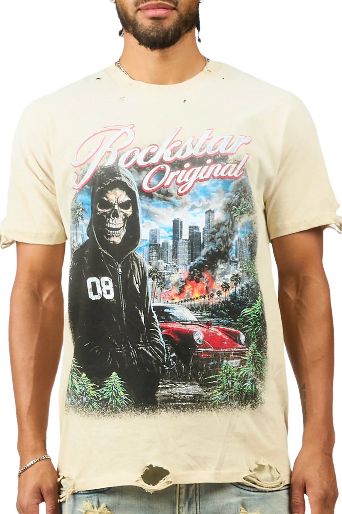 Tavian Beige Oversized Graphic T-Shirt