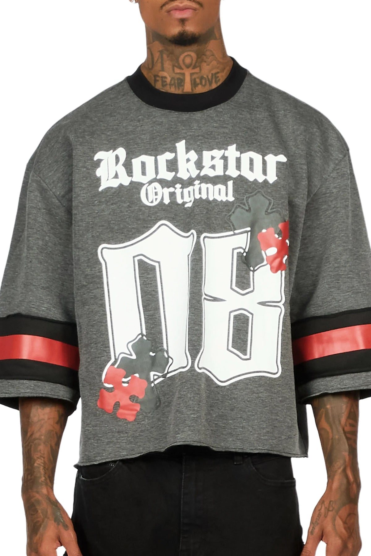 Bracken Dark Grey 3/4 Sleeve Boxy Crop Tee