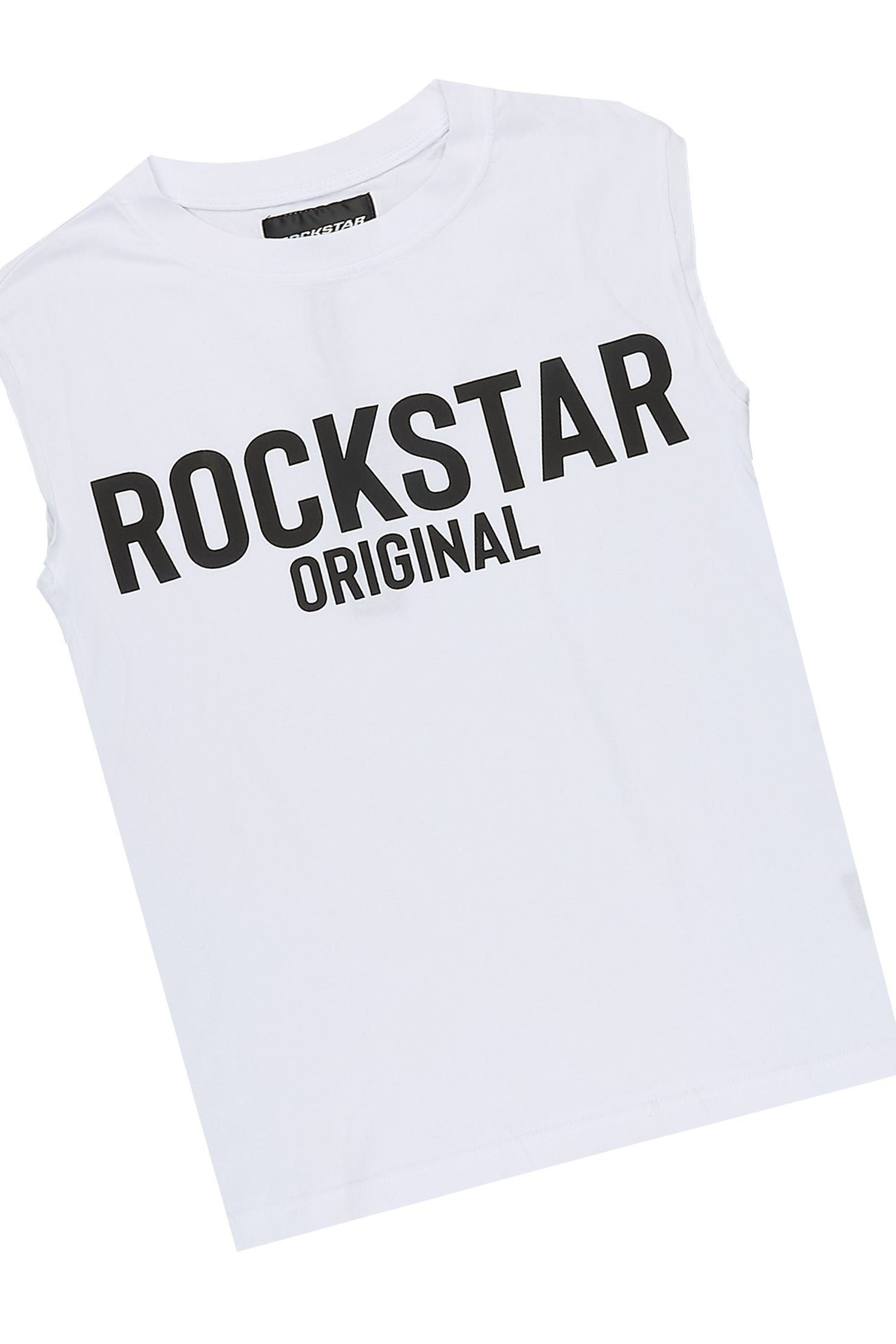 Boys Mikasso White/Black Cut Off T-Shirt Short Set