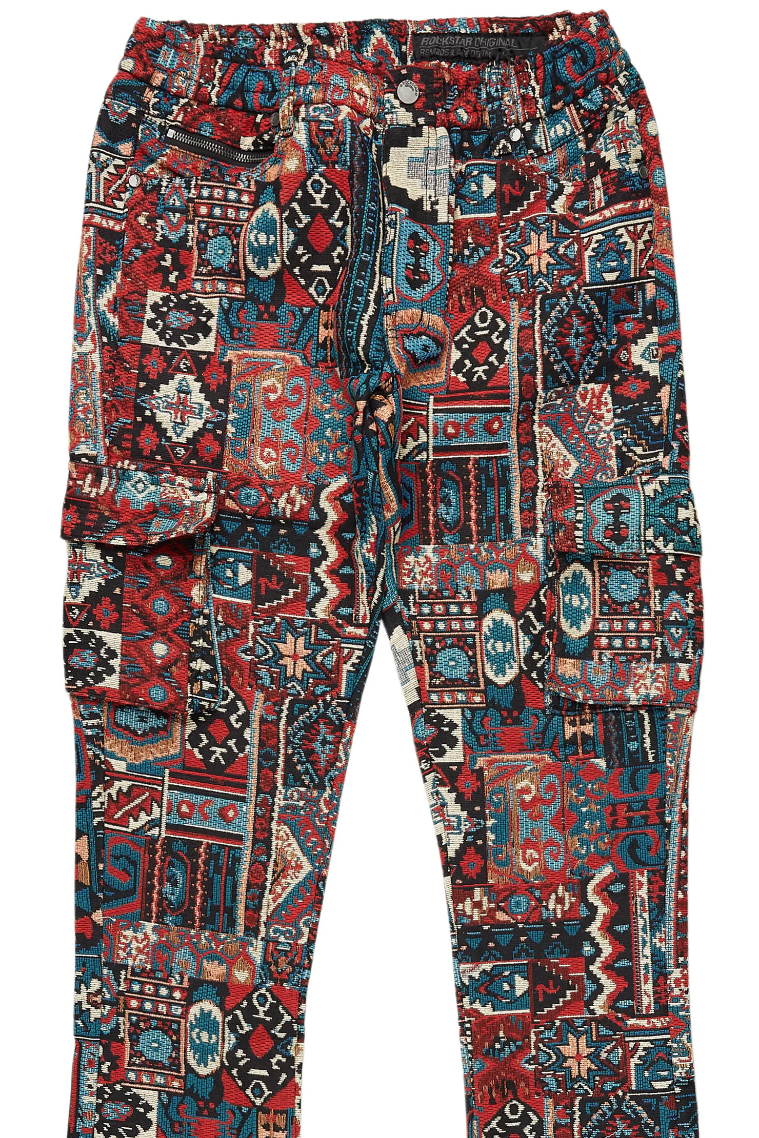 Nard Red Multi Tapestry Stacked Flare Jean