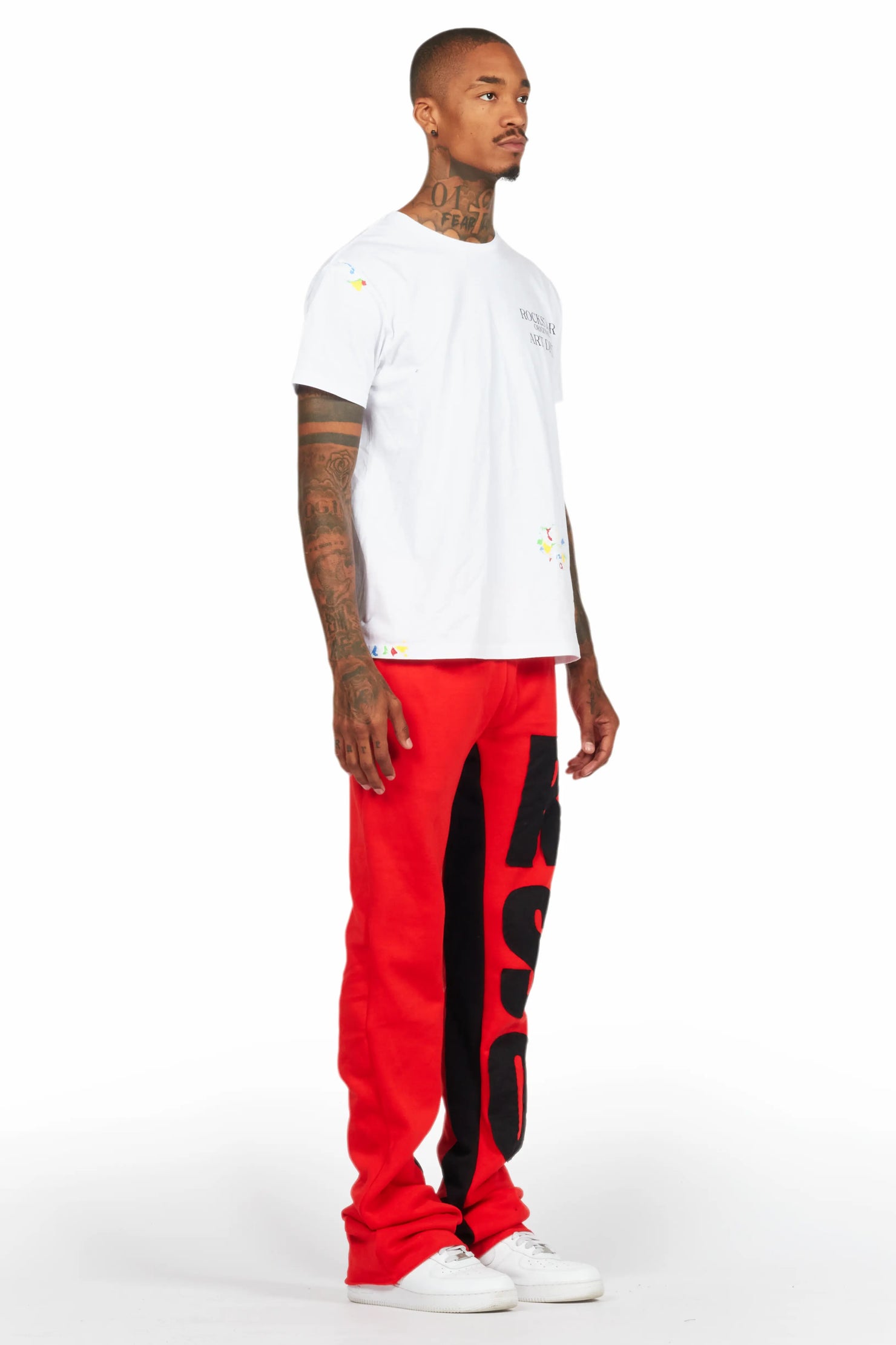 Uko Red Stacked Baggy Track Pant