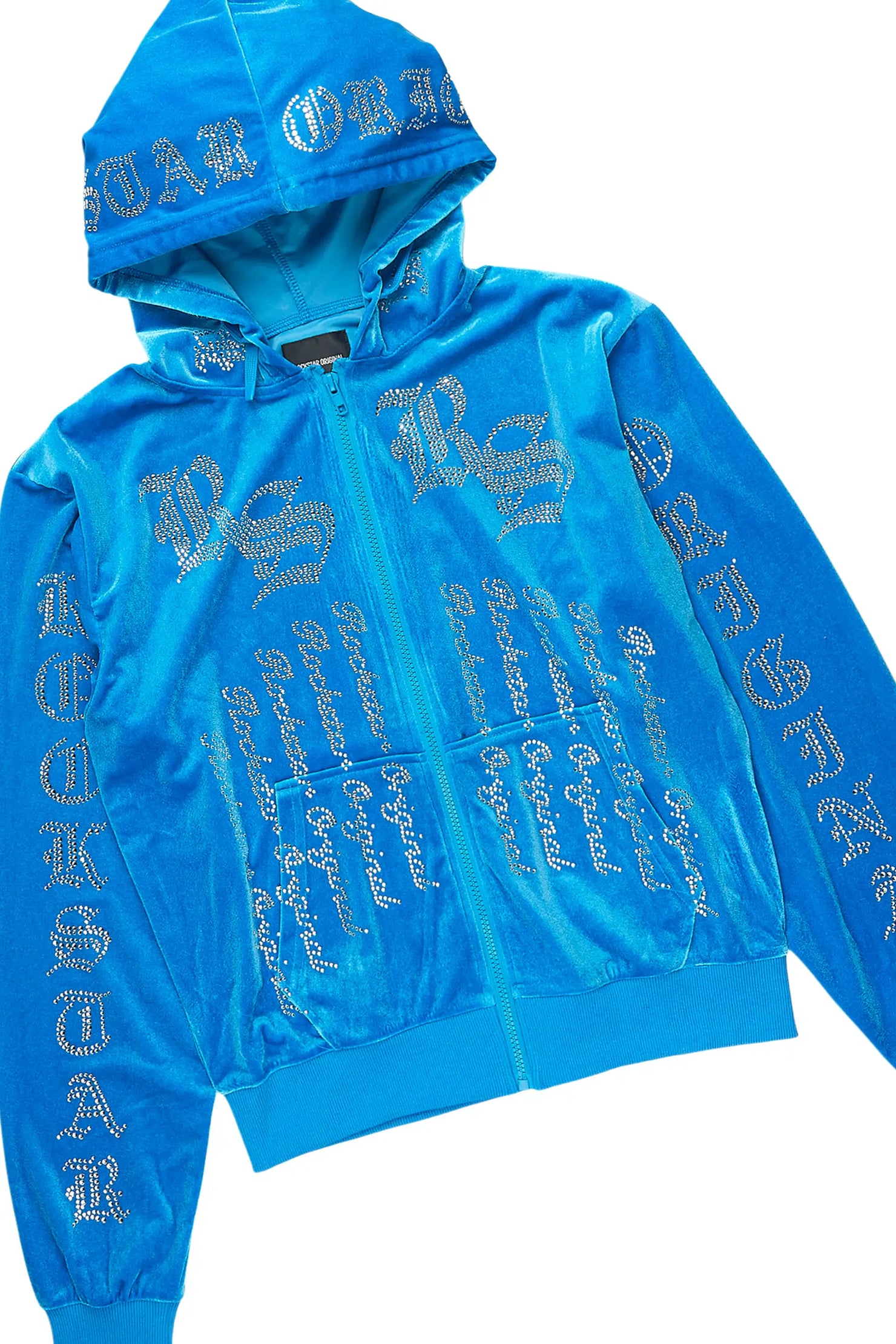 Doniqua Blue Rhinestone Velour Stacked Track Set