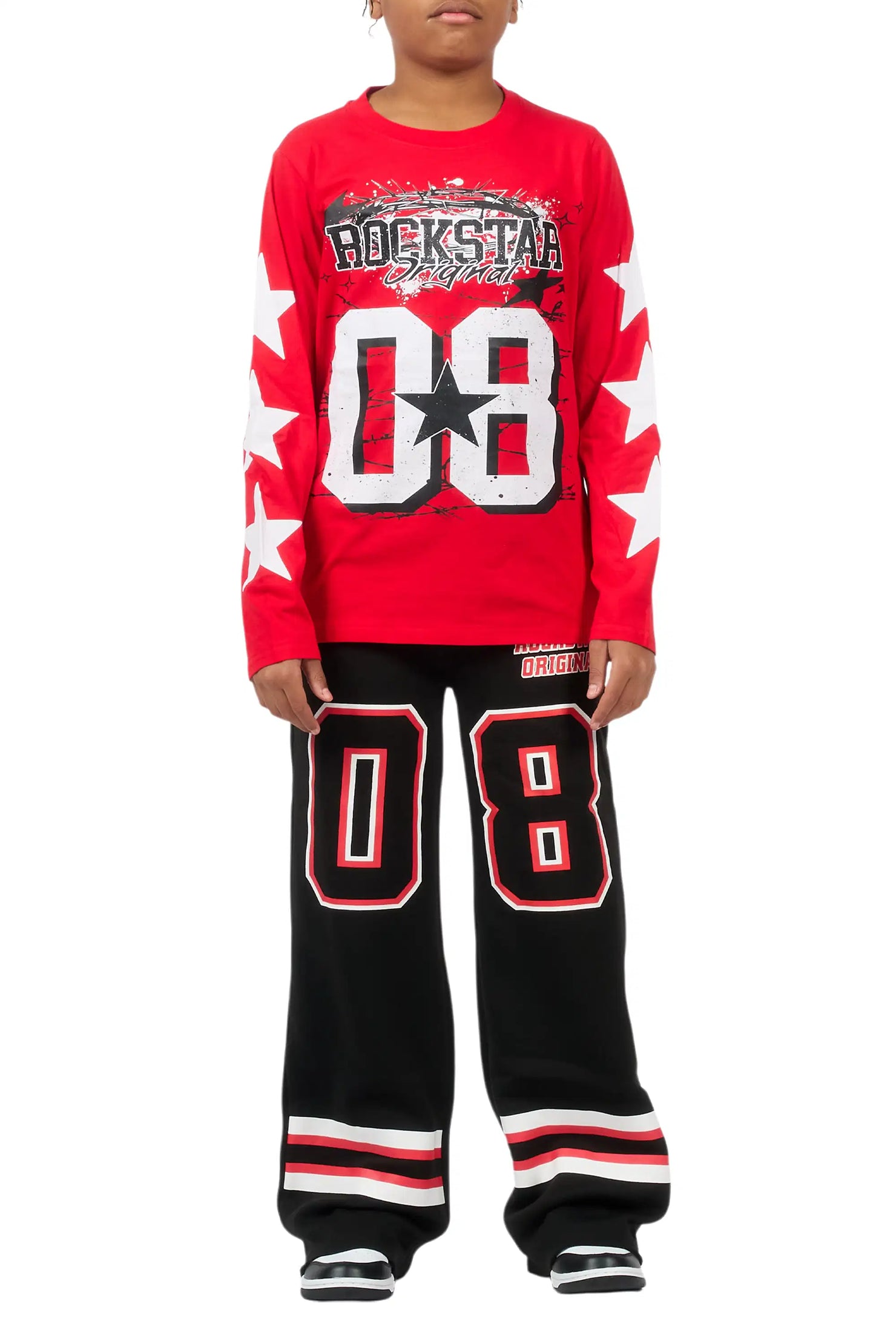 Boys Lenayh Black/Red Baggy Track Pant