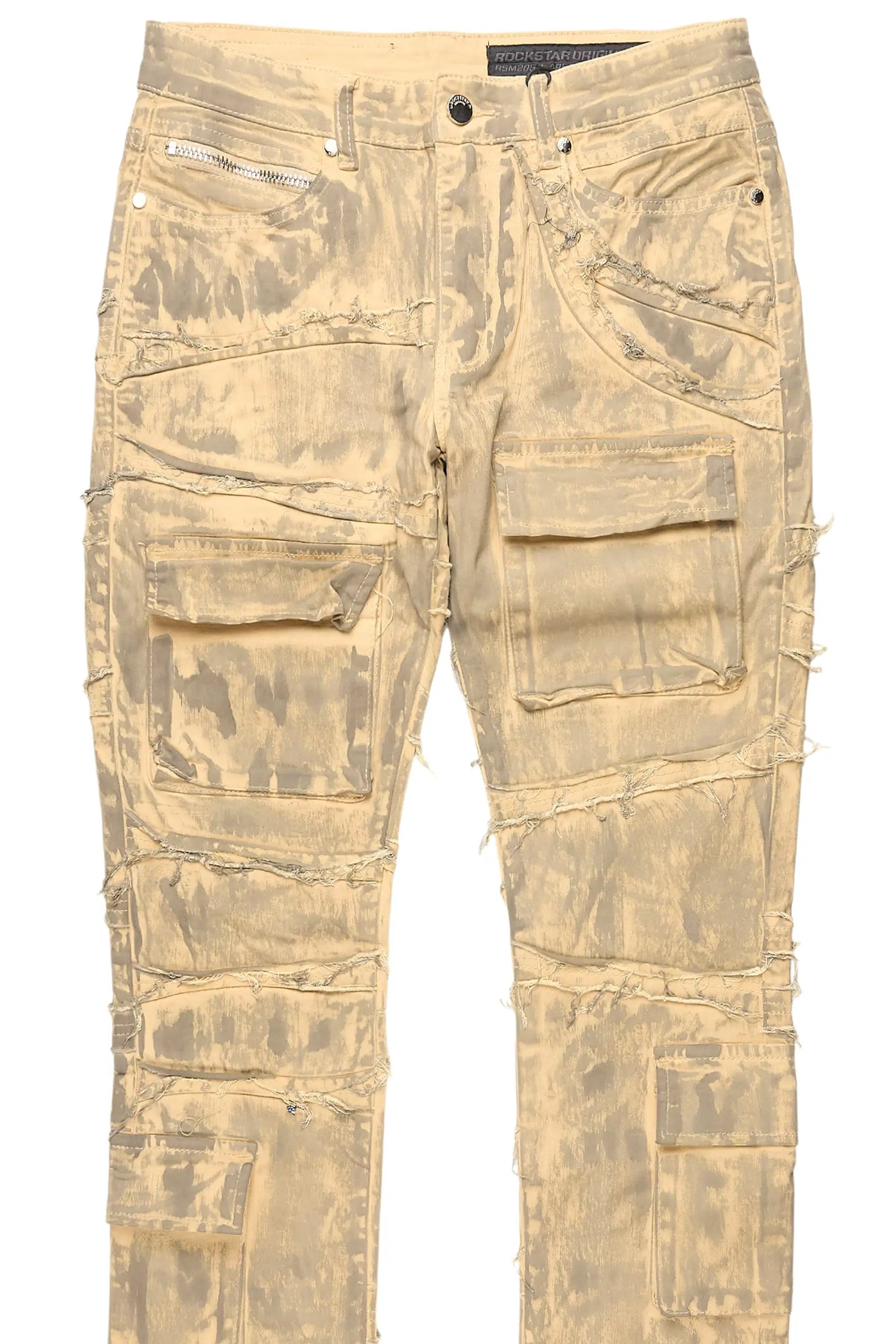 Yves Beige Oil Wash Stacked Flare Cargo Jean