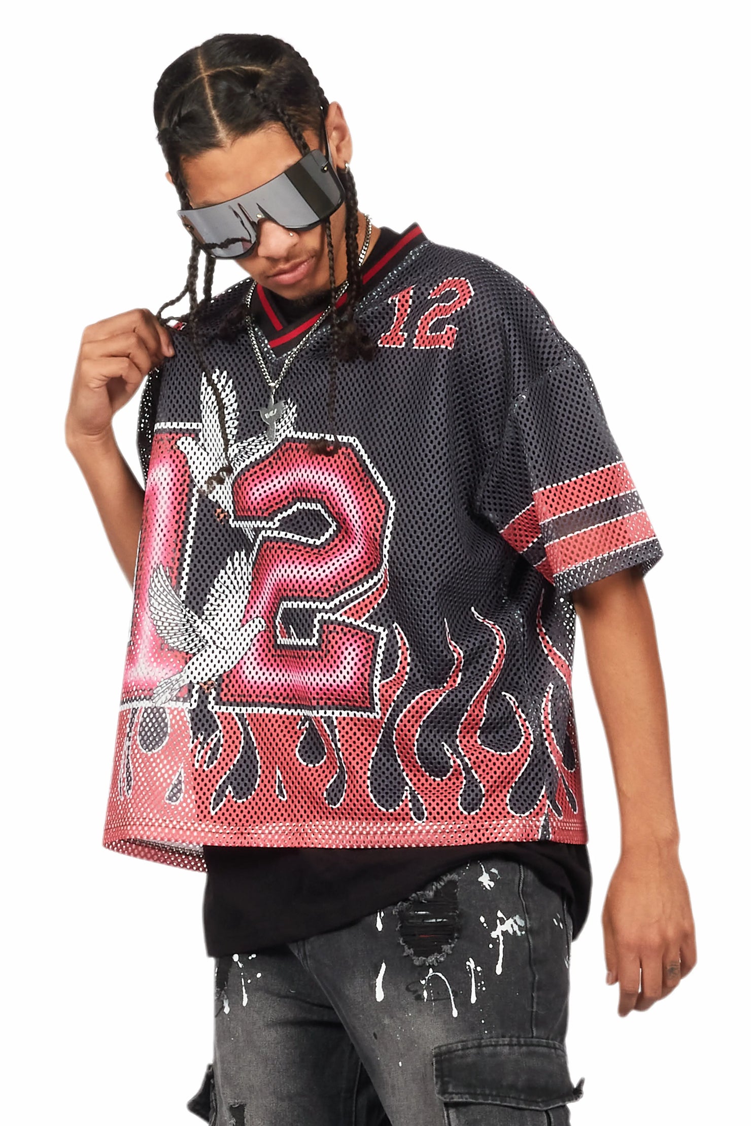 Lukas Black Oversize Graphic Mesh Jersey