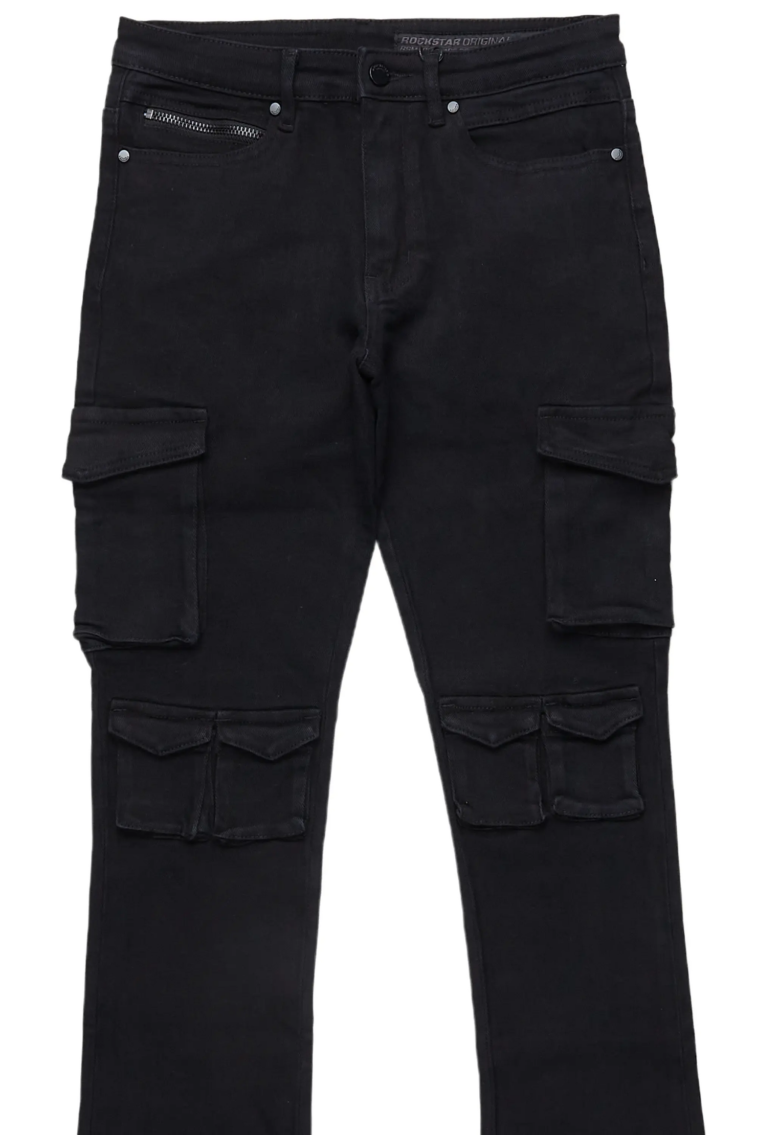 Feodor Black Stacked Flare Cargo Jean