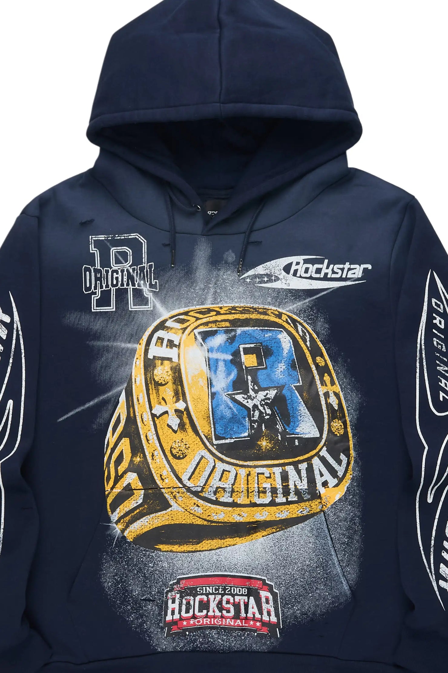 Gemchamp Navy Distressed Graphic Relaxed Hoodie