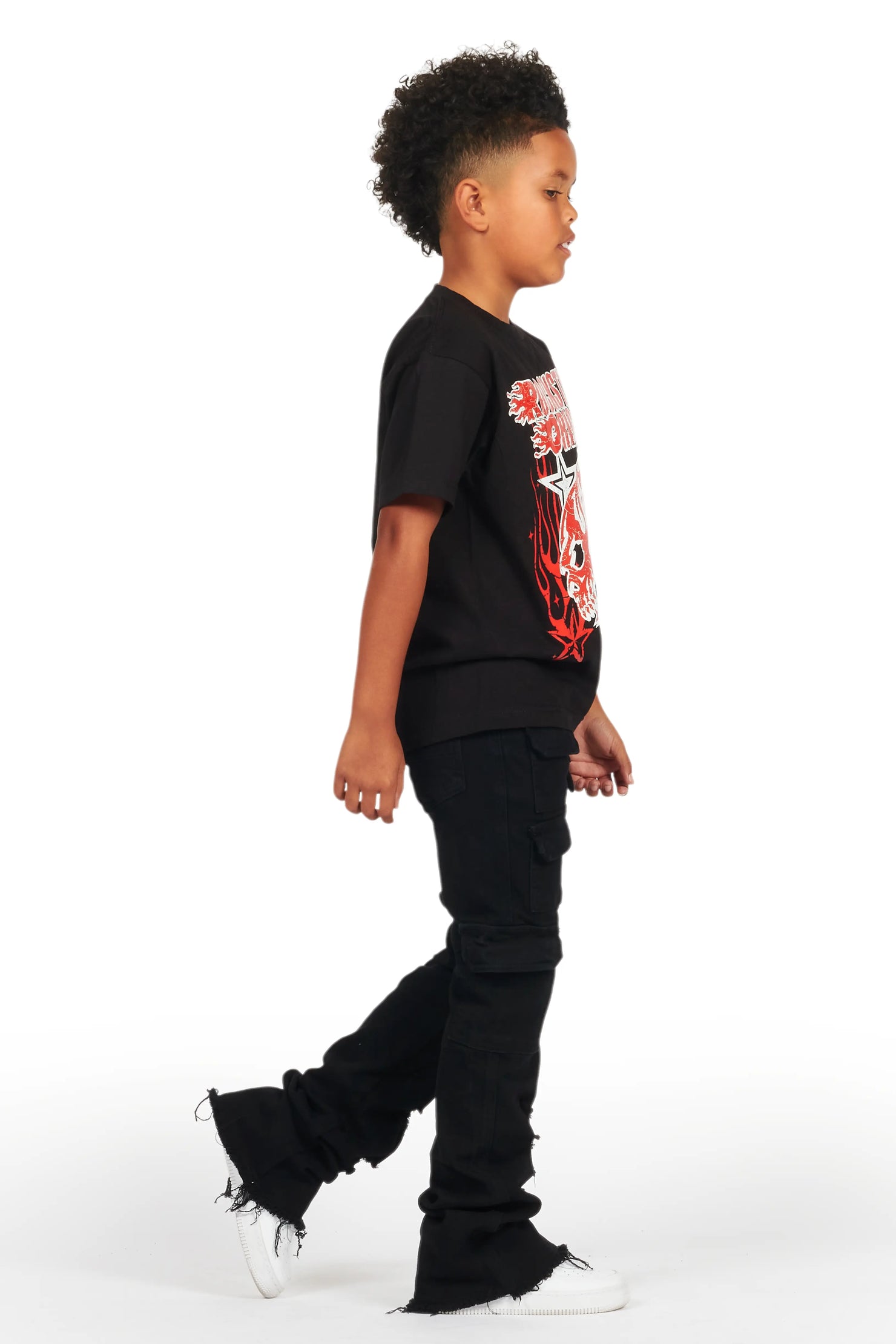 Boys Kade Jet Black Stacked Flare Jean