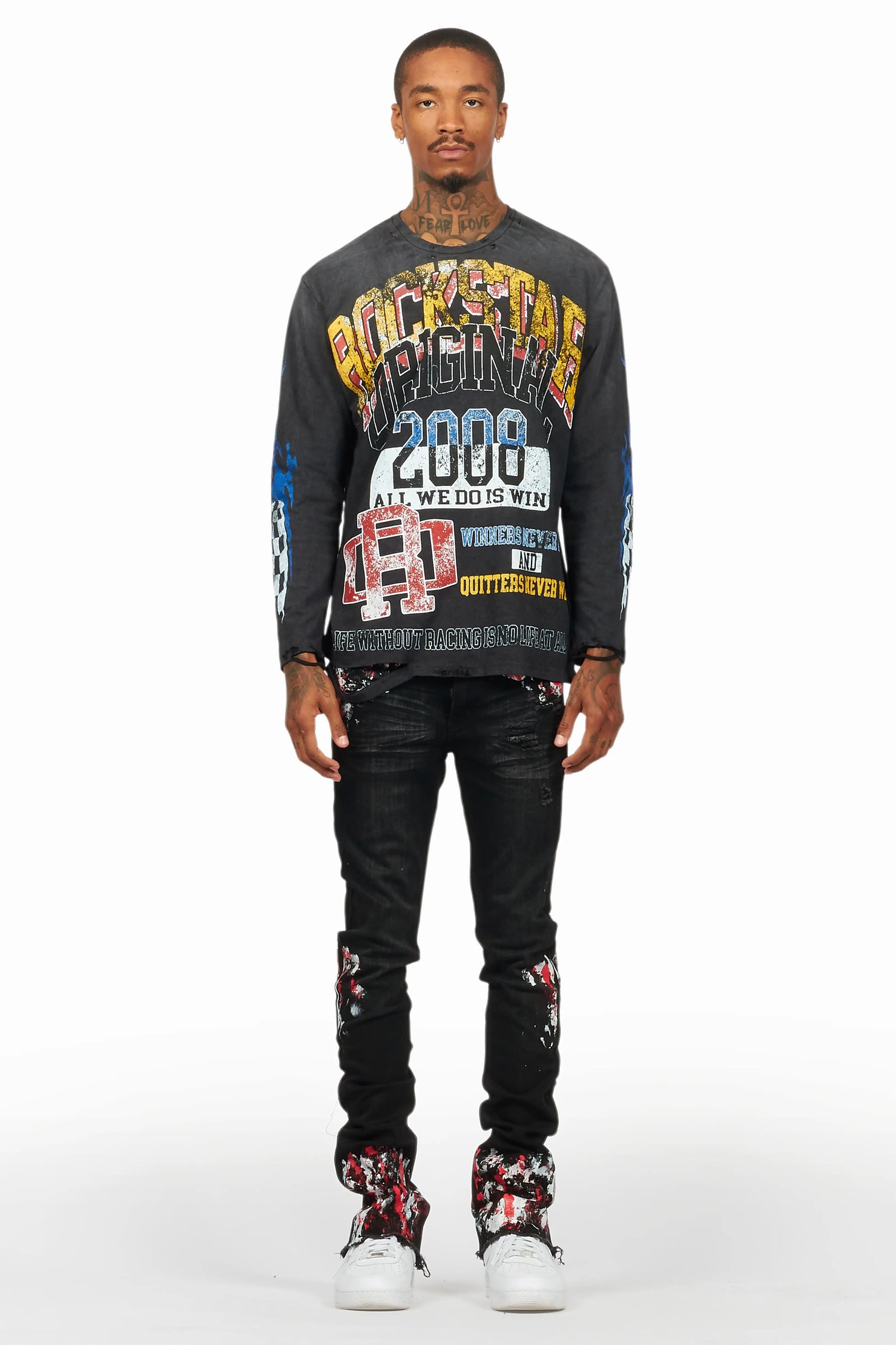 Kodak Black/Red Painter Stacked Flare Jean