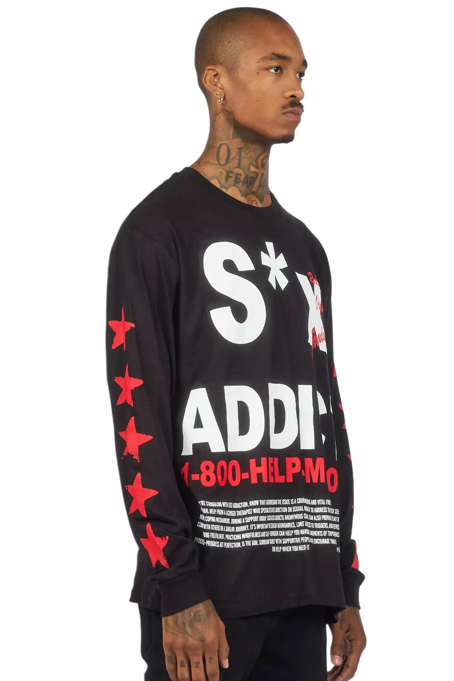 Addict Black/Red Long Sleeve Graphic T-Shirt