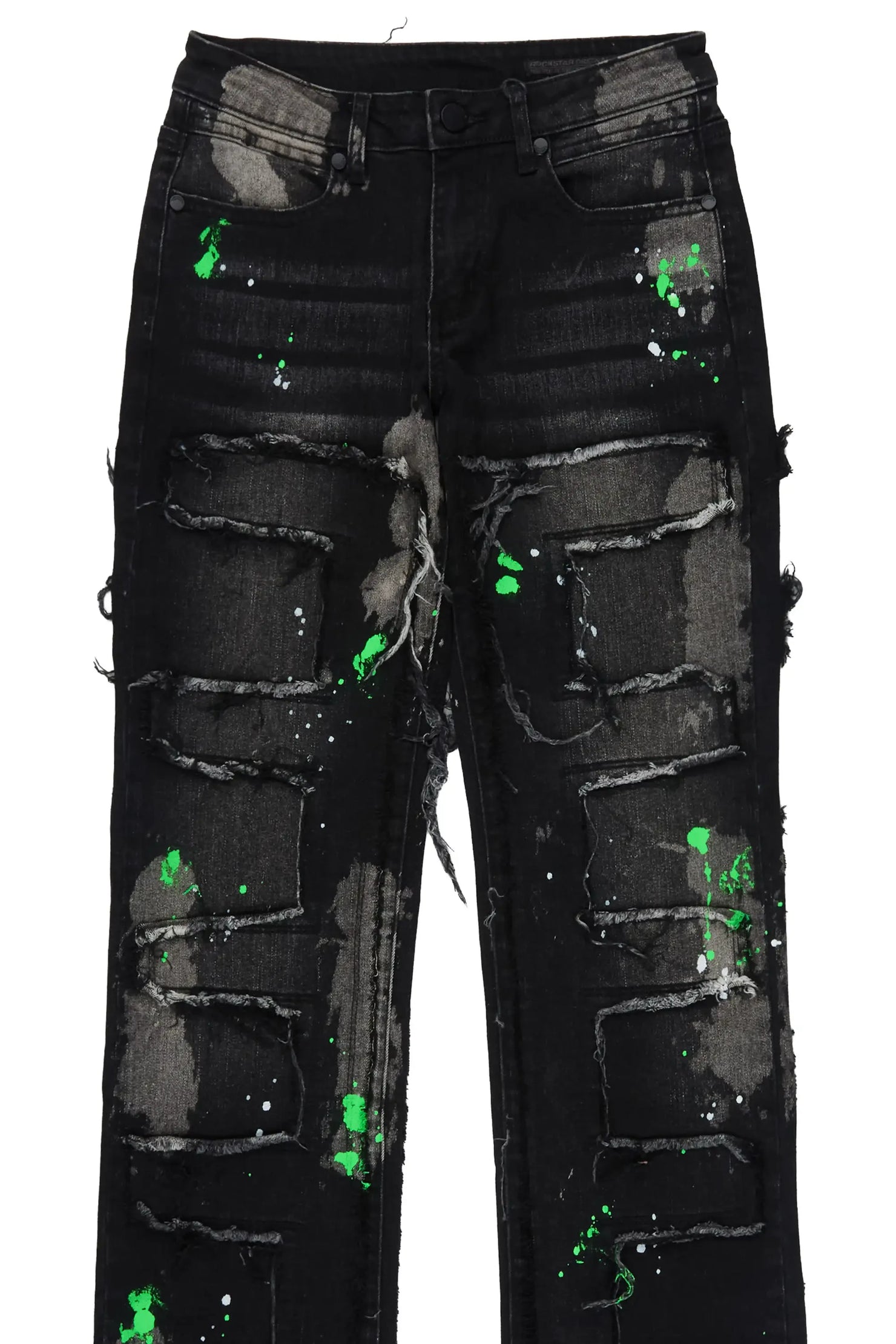 Boys Bann Black/Green Stacked Painter Flare Jean