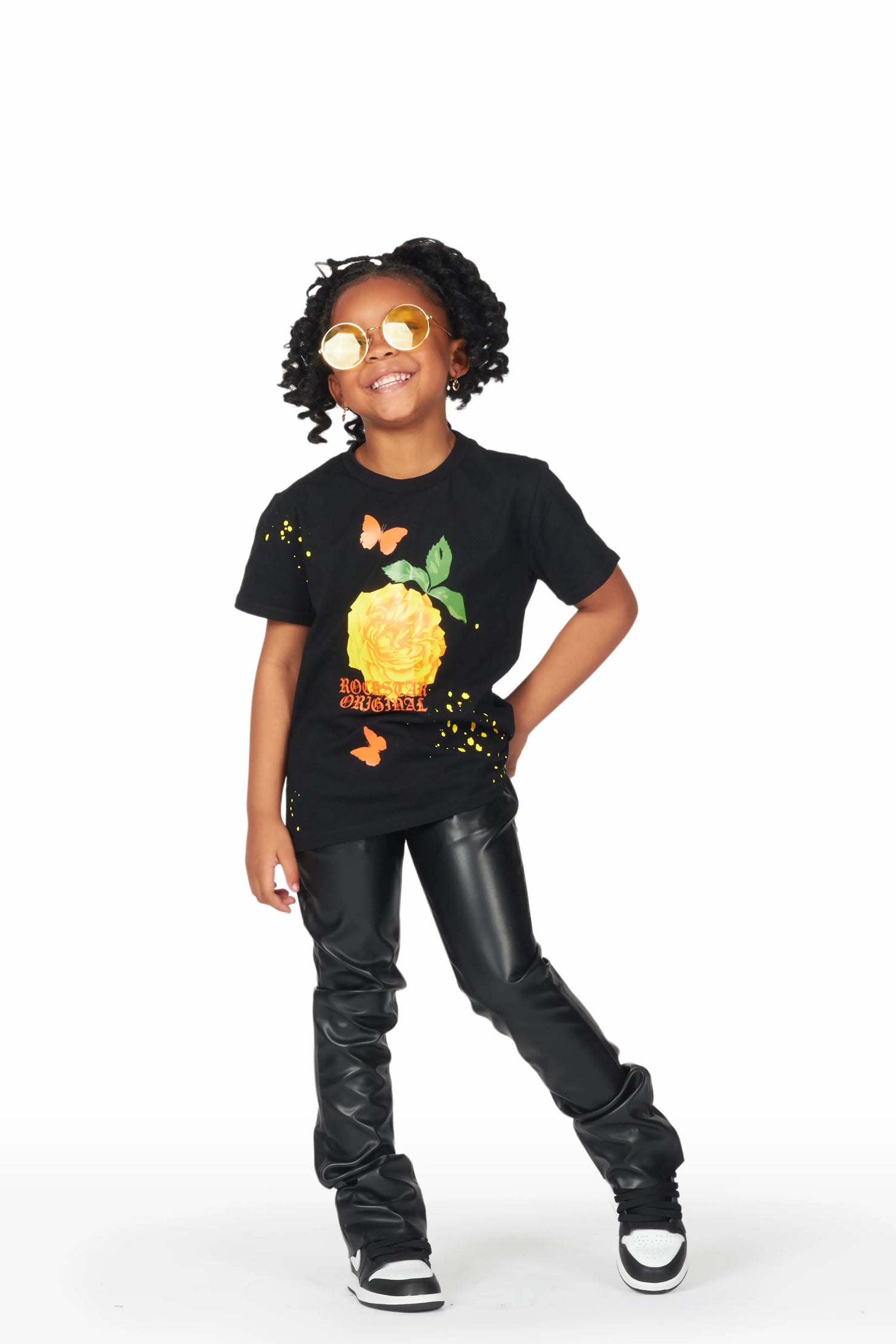 Girls Rikka Black PU Super Stacked Flarer Jean