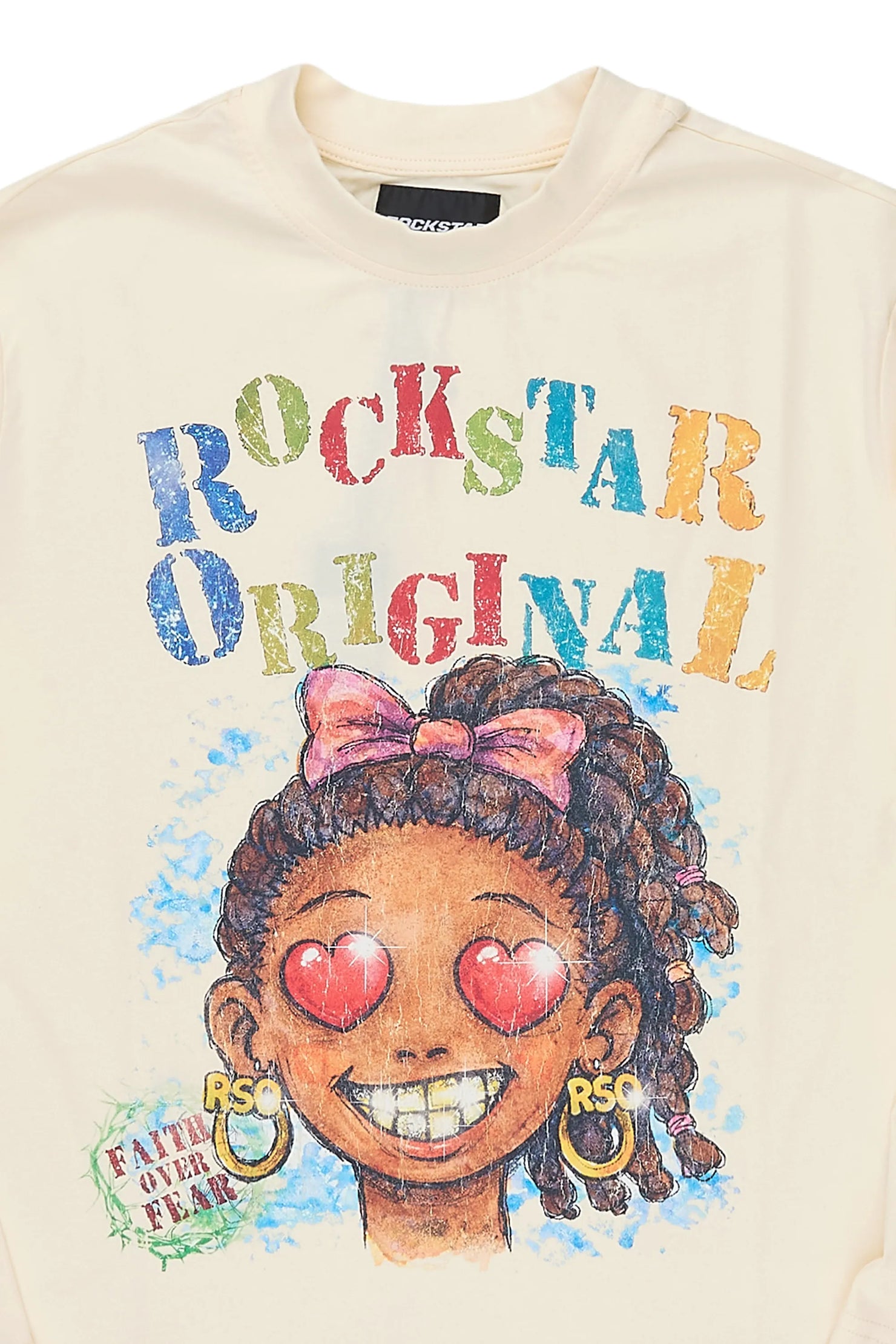 Girls Jaggy Cream Long Sleeve Graphic T-Shirt